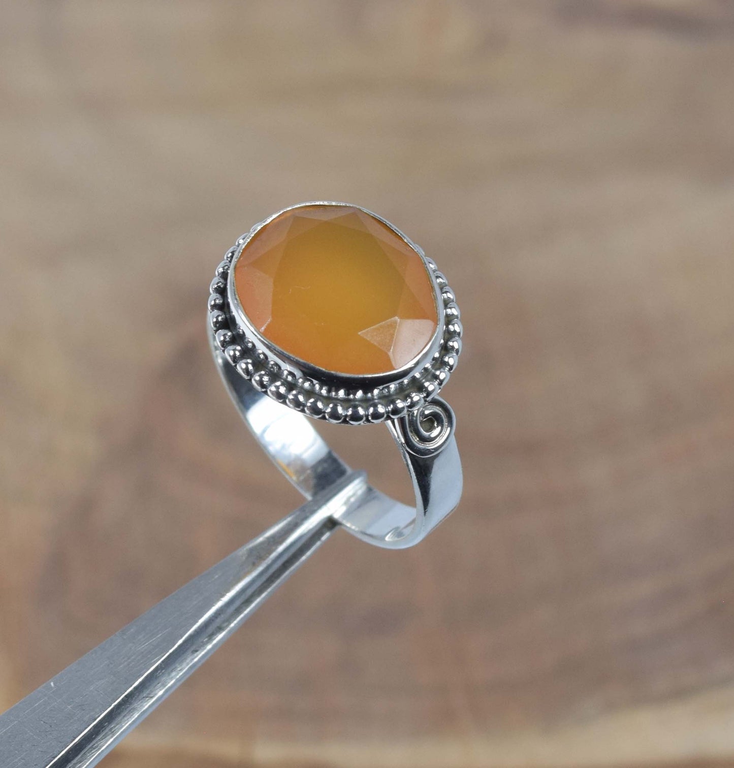 925 Solid Sterling Silver Faceted Red Carnelian Ring -10 us