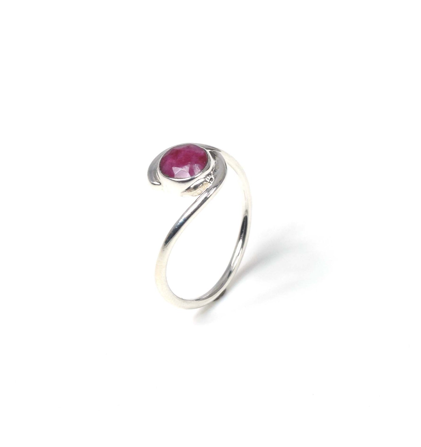 925 Solid Sterling Silver Faceted Simulated Red Ruby Ring-8 us