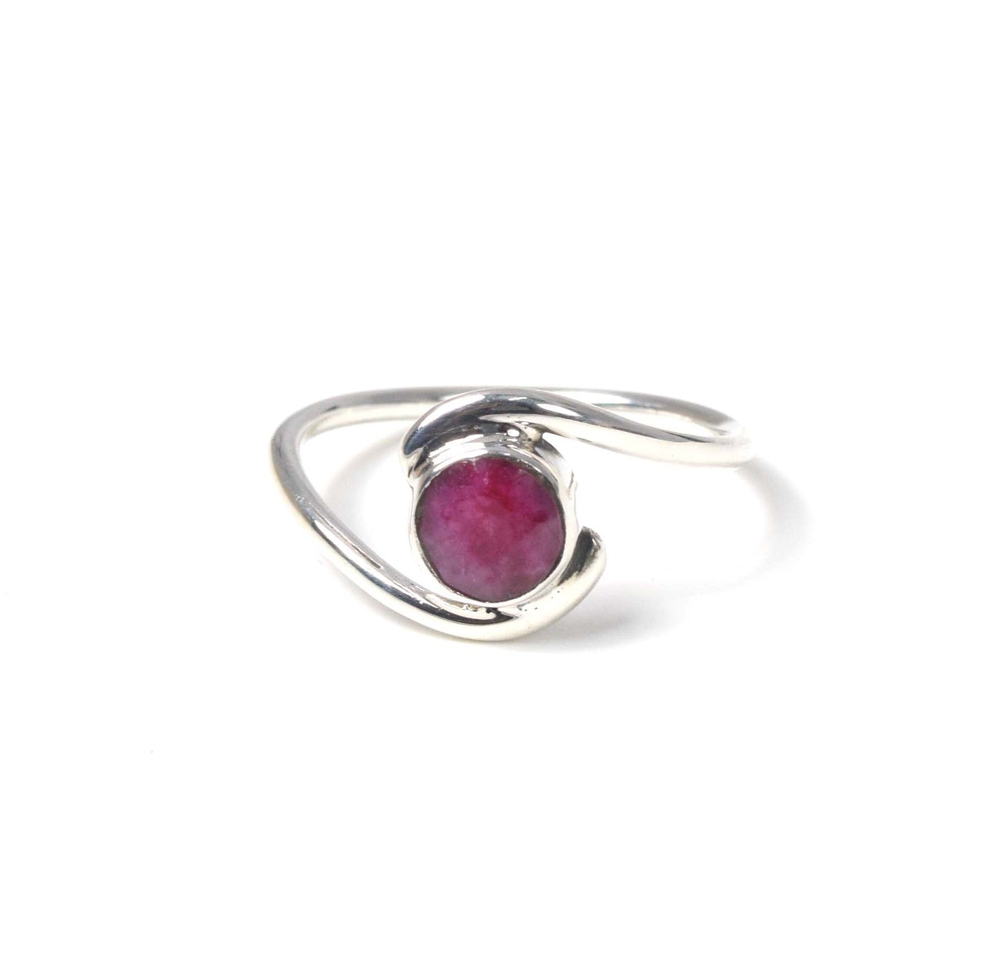 925 Solid Sterling Silver Faceted Simulated Red Ruby Ring-8 us