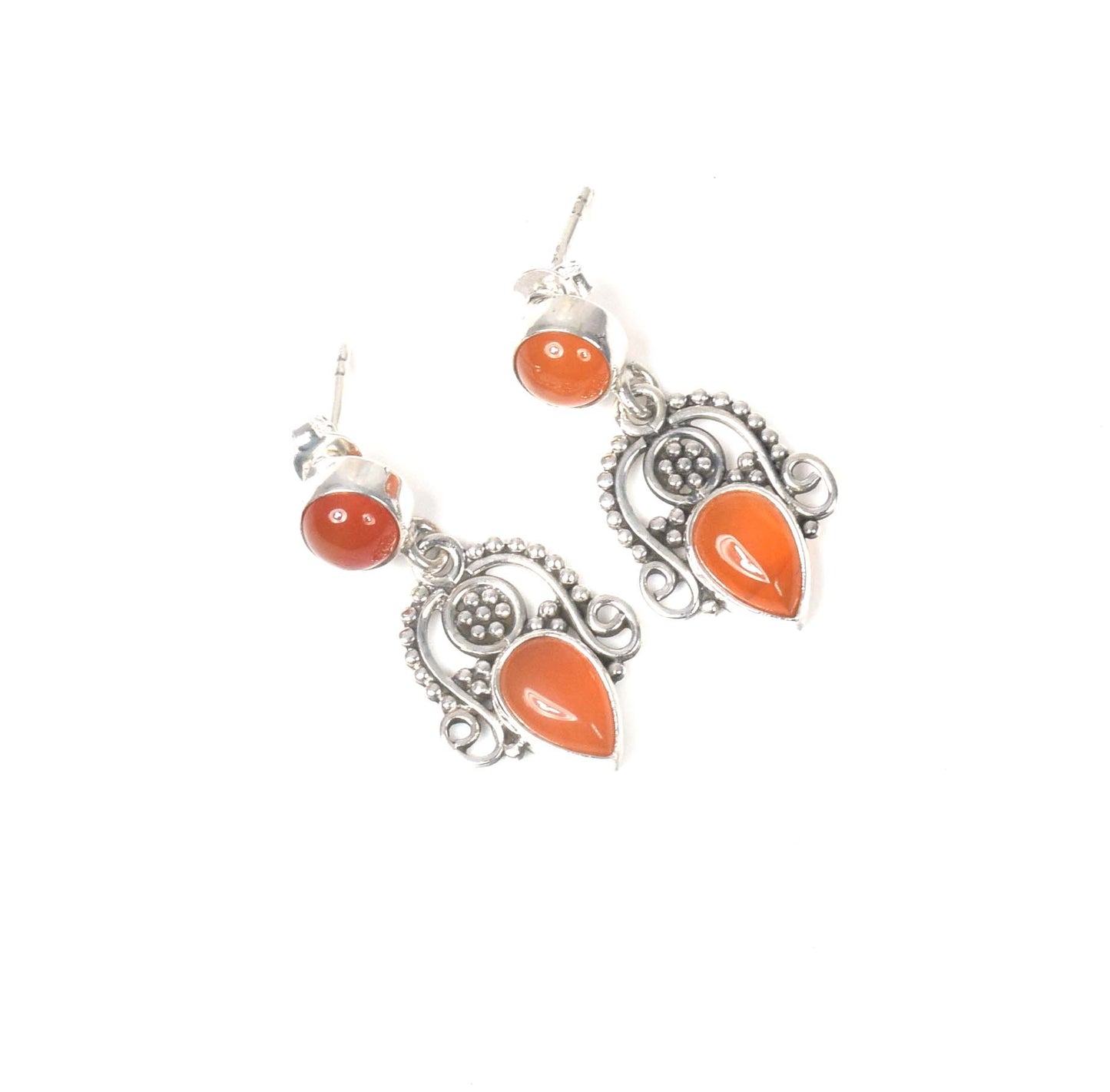 925 Solid Sterling Silver Red Carnelian Stud Earring -1.3 inch