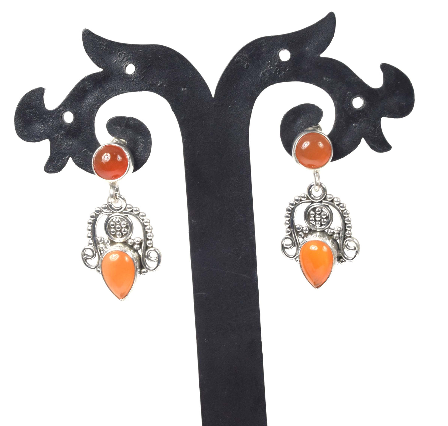 925 Solid Sterling Silver Red Carnelian Stud Earring -1.3 inch