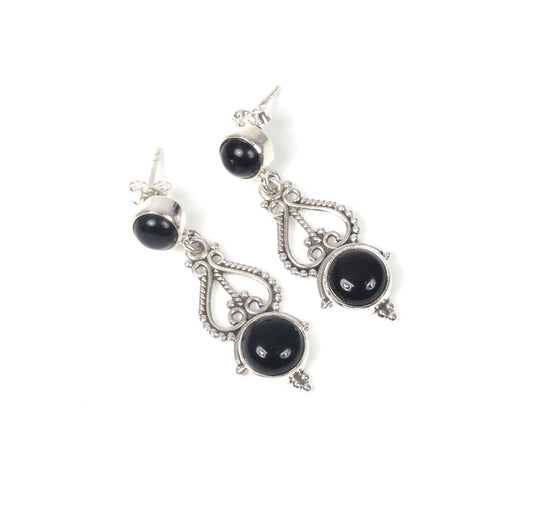 925 Solid Sterling Silver Black Onyx Stud Earring -1.5 inch