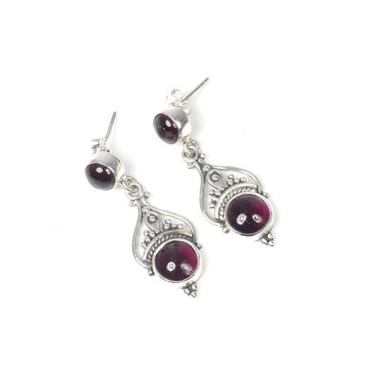 925 Solid Sterling Silver Red Garnet Stud Earring -1.5 inch