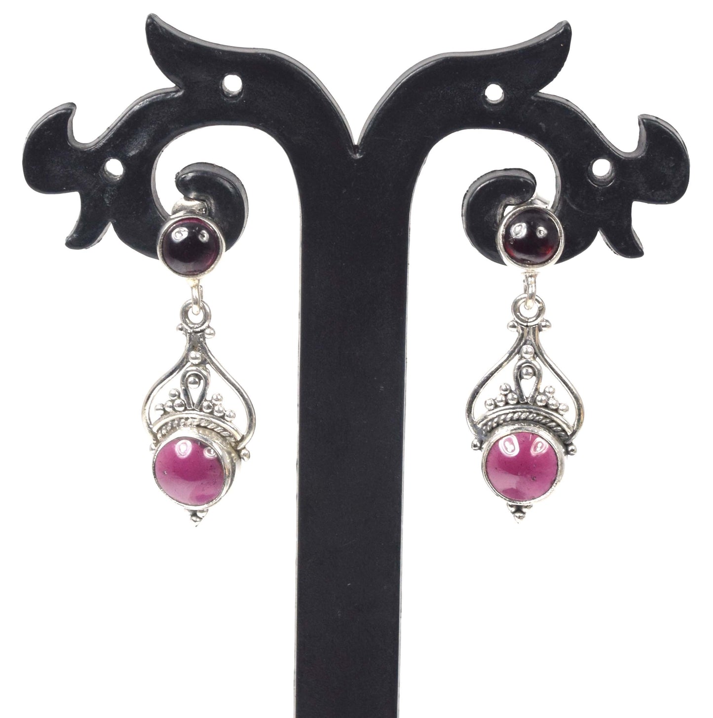 925 Solid Sterling Silver Red Garnet Stud Earring -1.5 inch