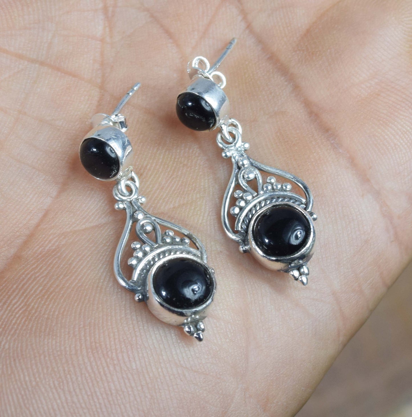 925 Solid Sterling Silver Black Onyx Stud Earring -1.5 inch