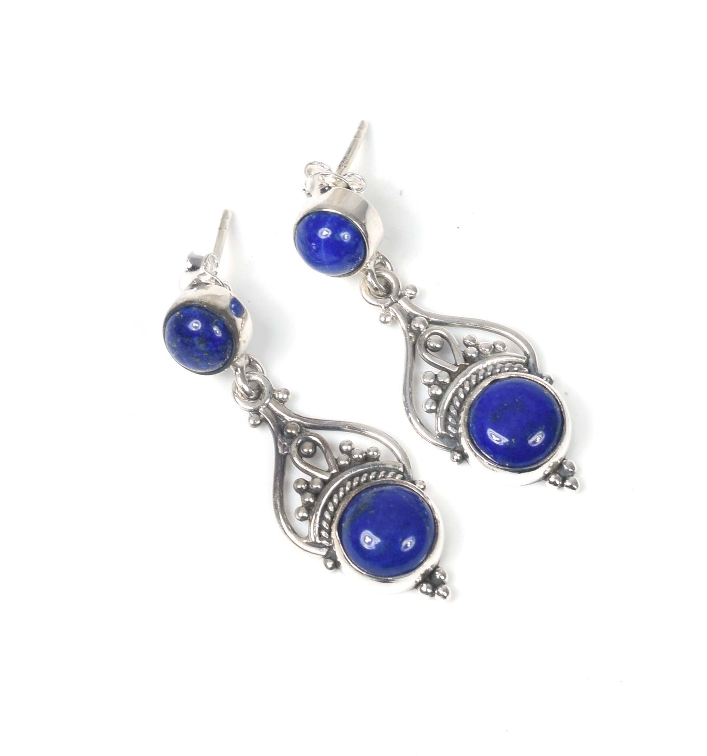 925 Solid Sterling Silver Blue Lapis Lazuli Stud Earring -1.5 inch