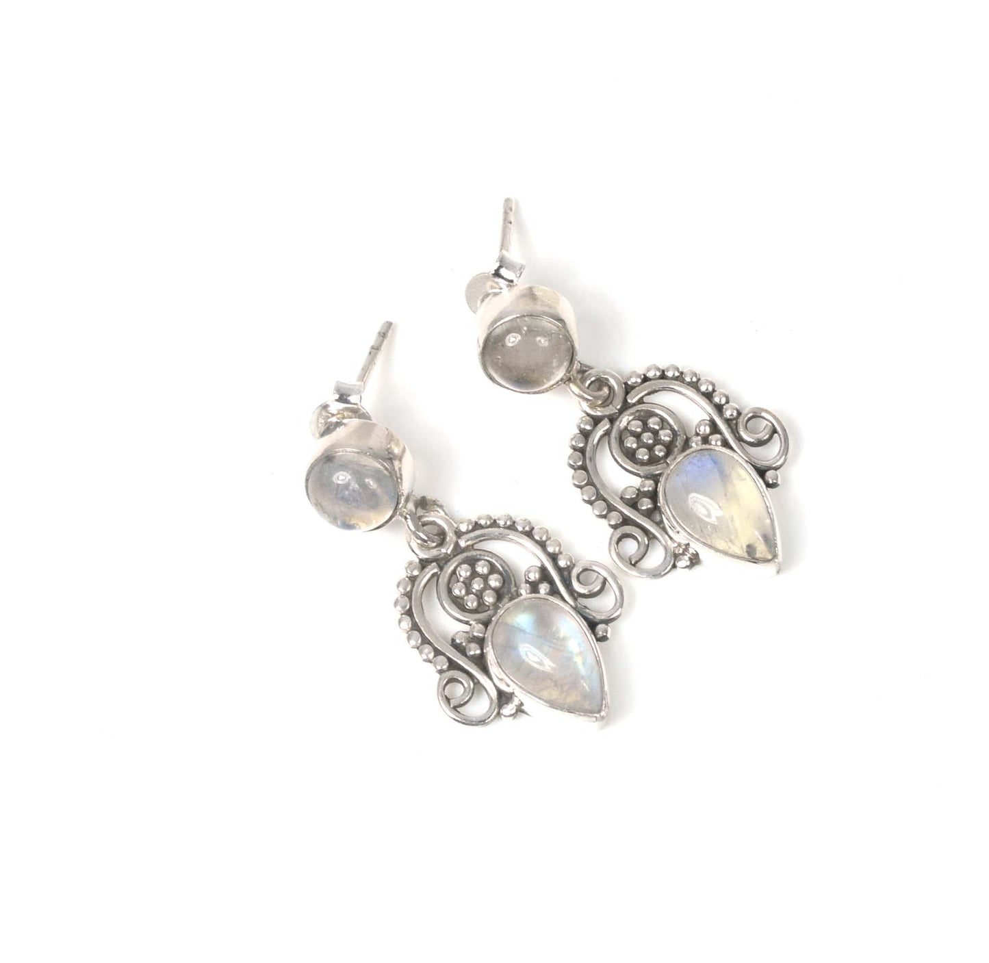 925 Solid Sterling Silver White Rainbow Moonstone Stud Earring -1.3 inch