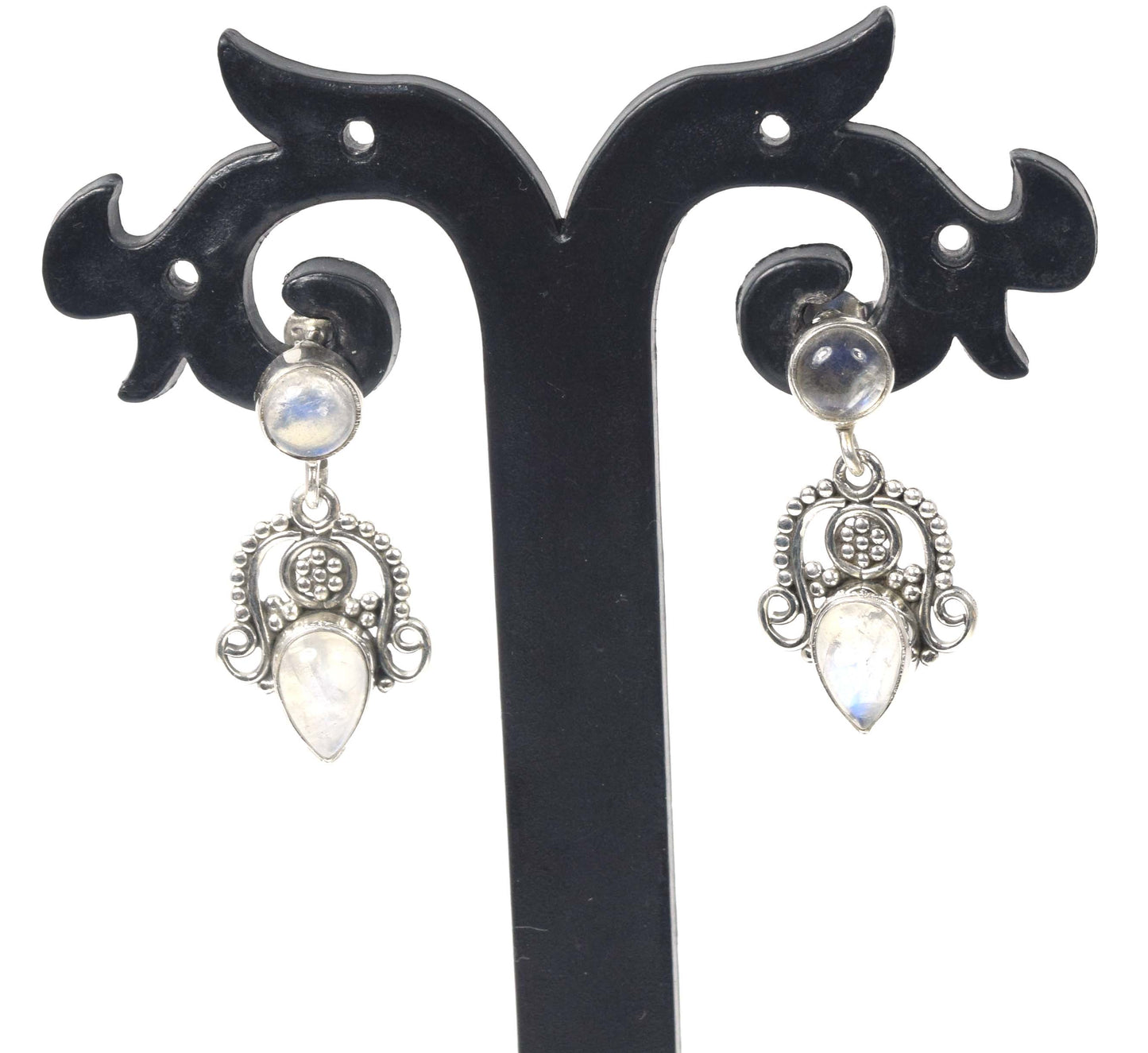 925 Solid Sterling Silver White Rainbow Moonstone Stud Earring -1.3 inch