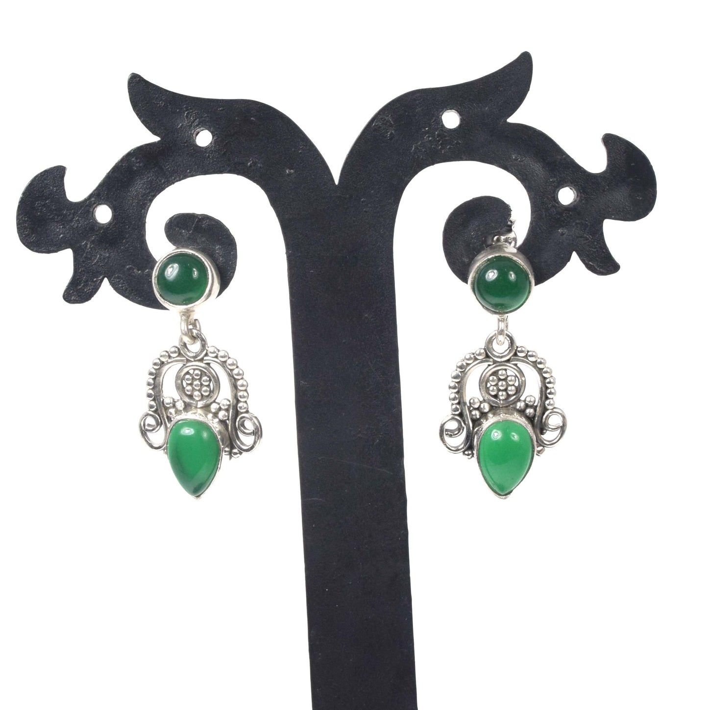 925 Solid Sterling Silver Green Onyx Stud Earring -1.3 inch