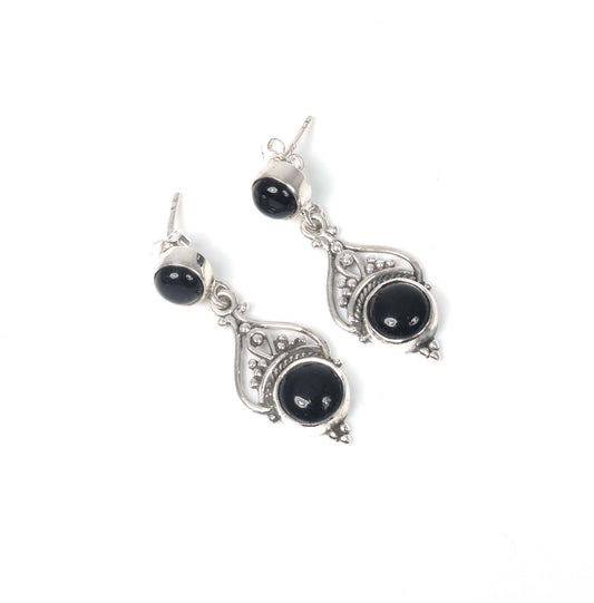 925 Solid Sterling Silver Black Onyx Stud Earring -1.5 inch