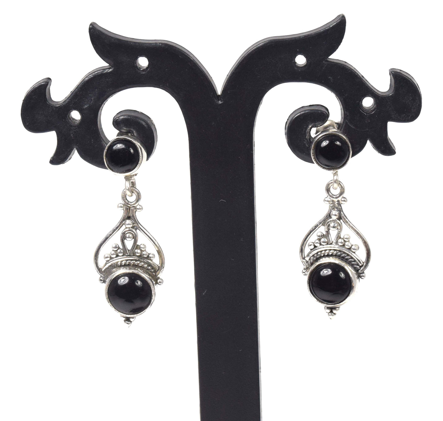 925 Solid Sterling Silver Black Onyx Stud Earring -1.5 inch