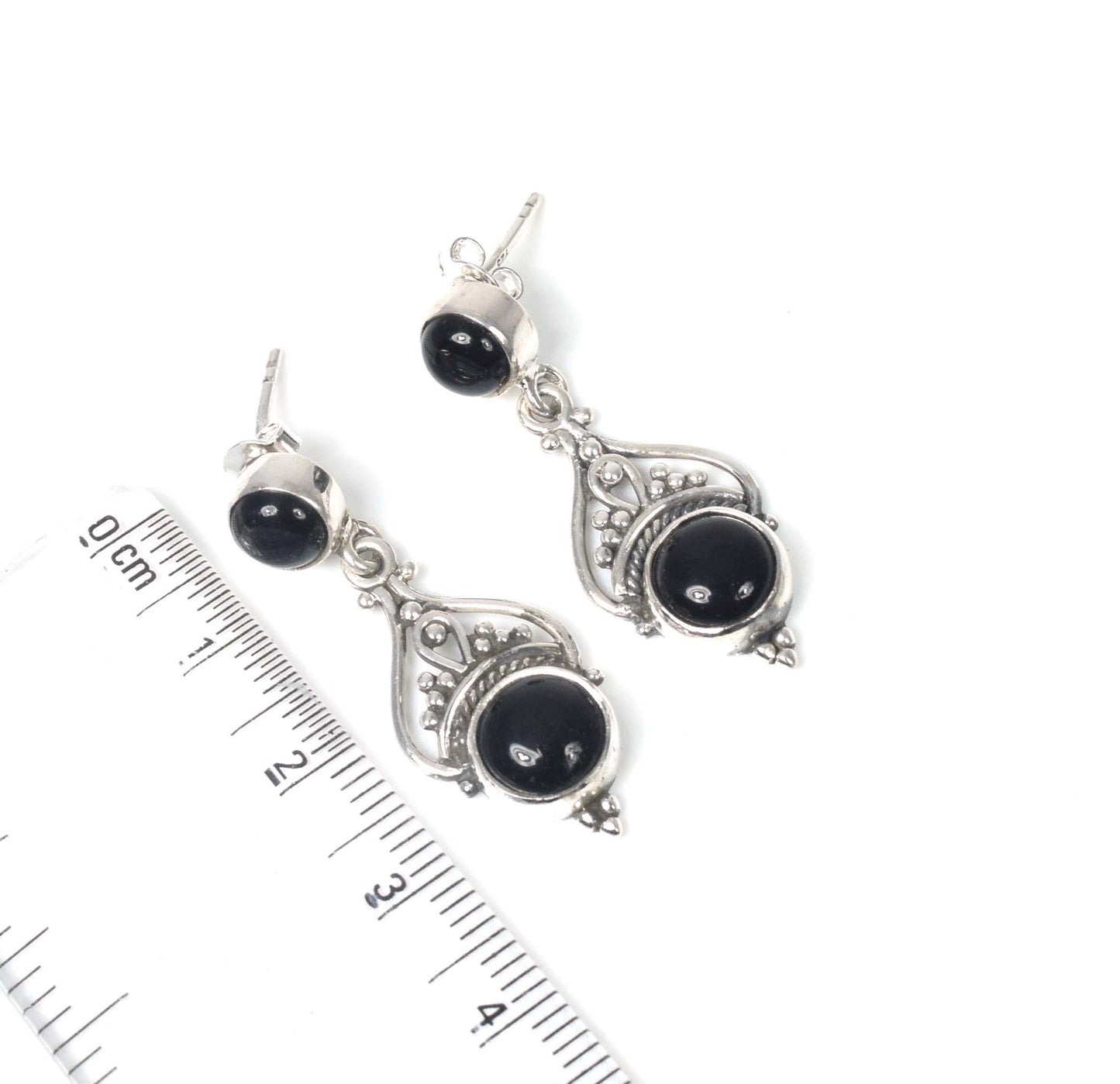 925 Solid Sterling Silver Black Onyx Stud Earring -1.5 inch