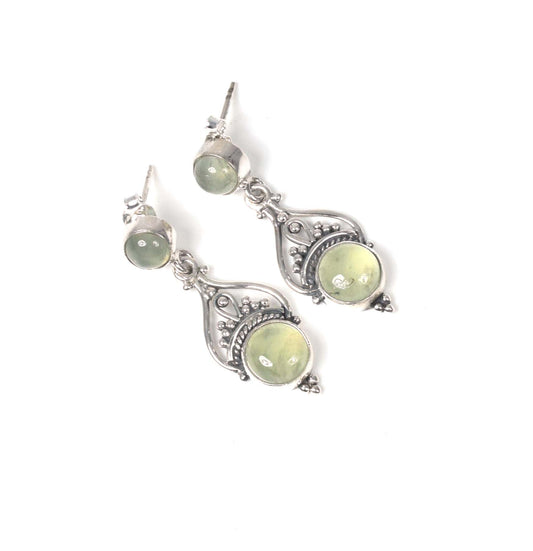 925 Solid Sterling Silver Green Prehnite Stud Earring -1.5 inch