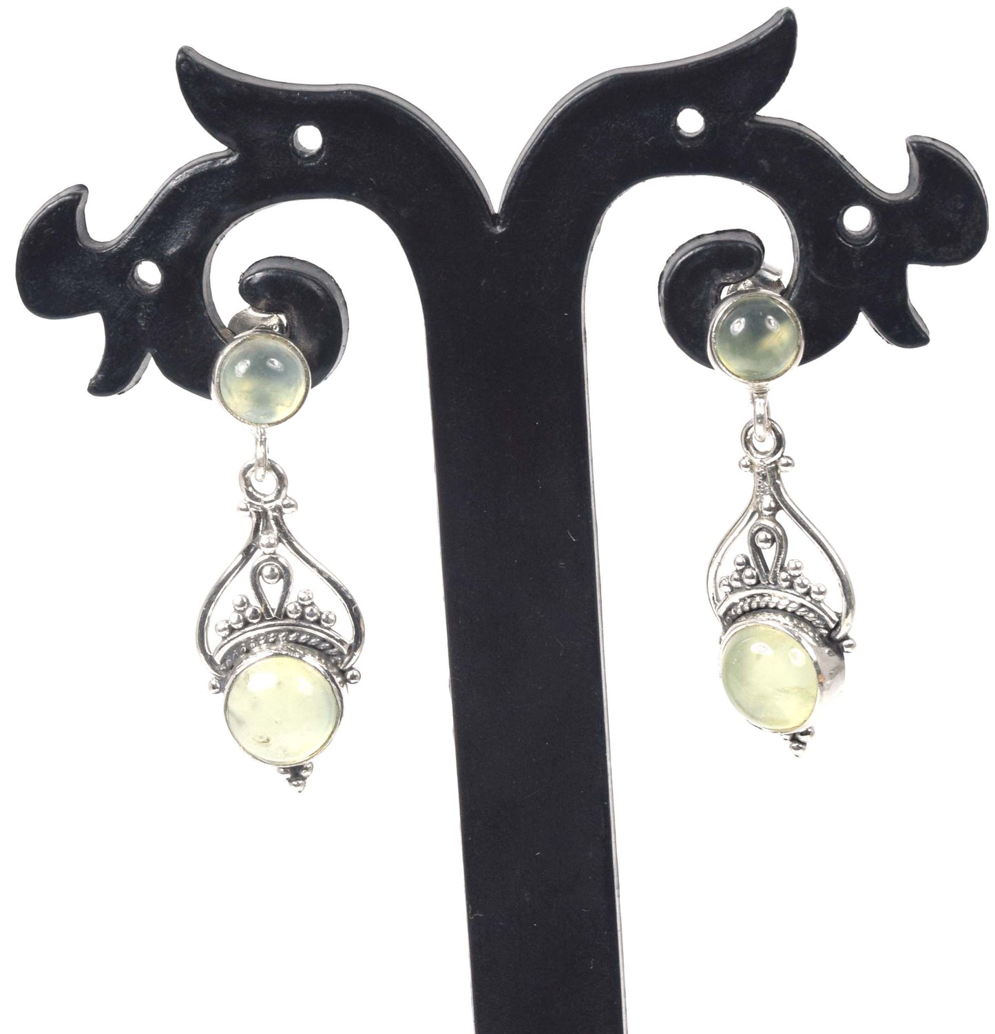 925 Solid Sterling Silver Green Prehnite Stud Earring -1.5 inch