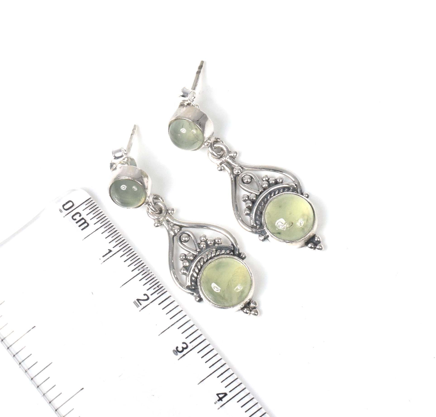 925 Solid Sterling Silver Green Prehnite Stud Earring -1.5 inch