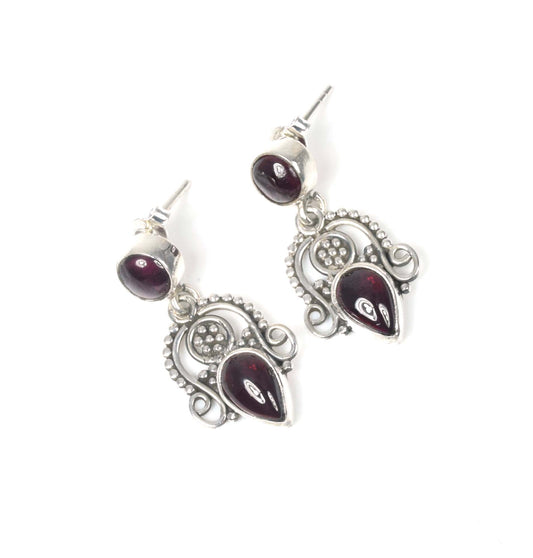 925 Solid Sterling Silver Red Garnet Stud Earring -1.3 inch