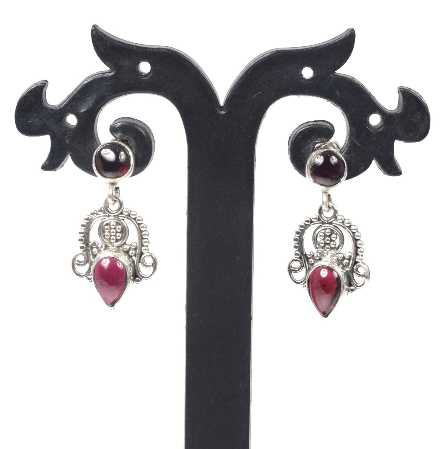 925 Solid Sterling Silver Red Garnet Stud Earring -1.3 inch