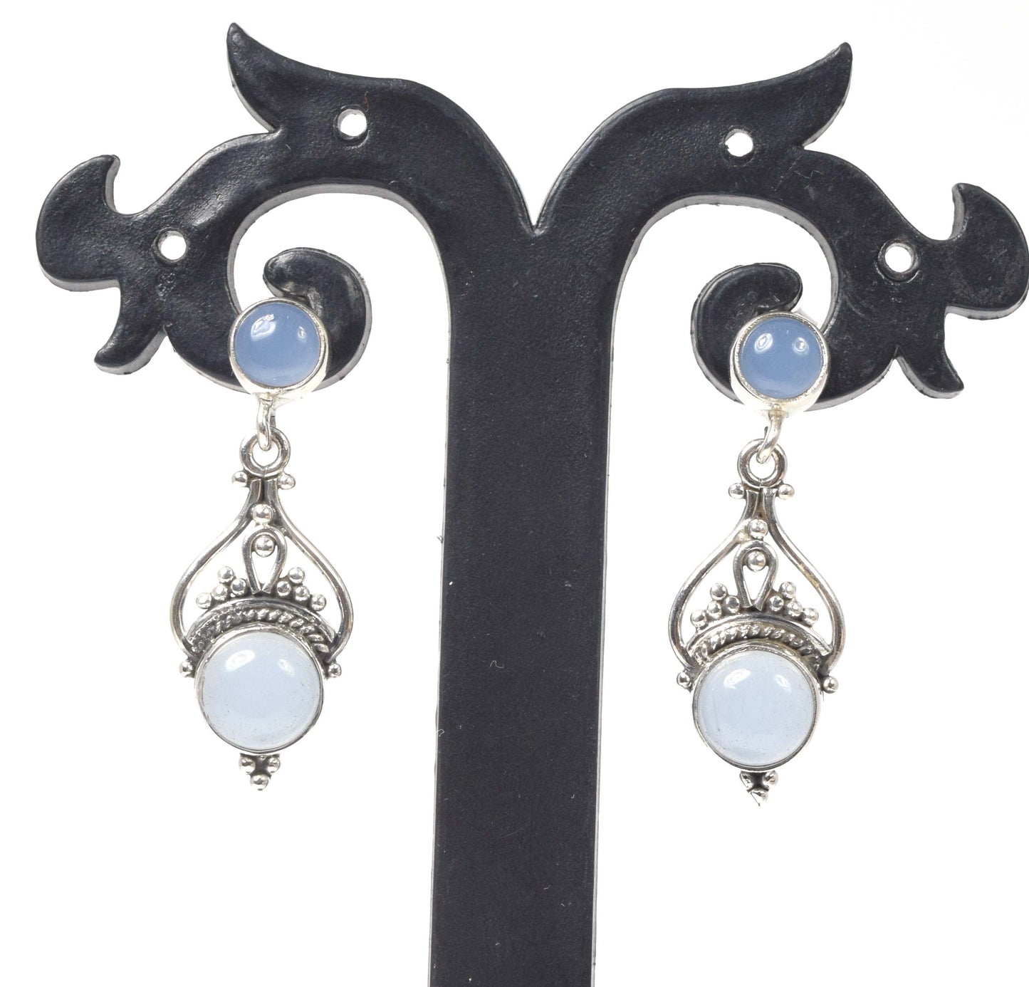 925 Solid Sterling Silver Blue Chalcedony Stud Earring -1.5 inch