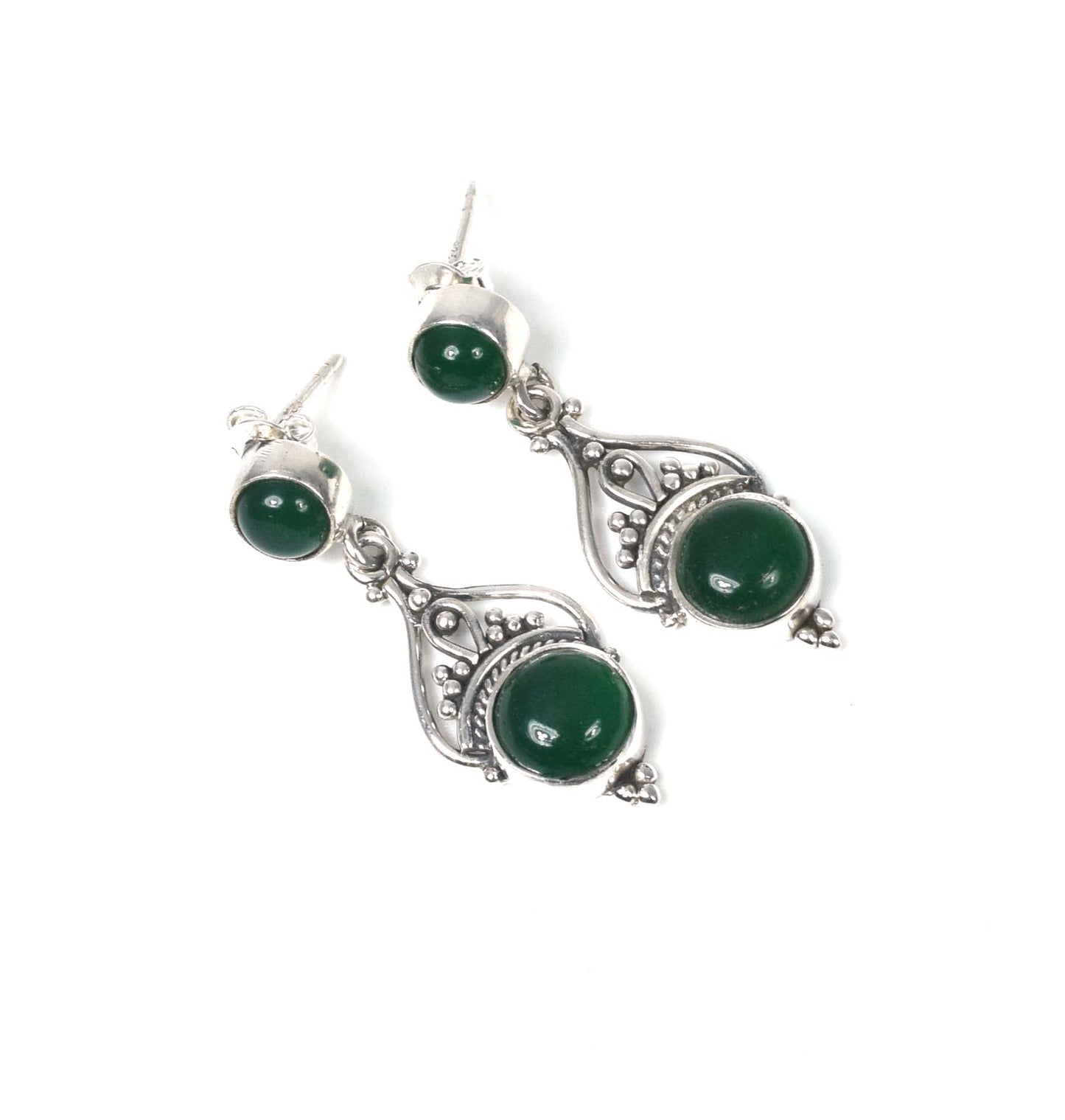 925 Solid Sterling Silver Green Onyx Stud Earring -1.5 inch
