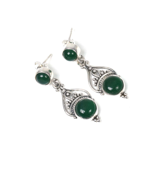 925 Solid Sterling Silver Green Onyx Stud Earring -1.5 inch