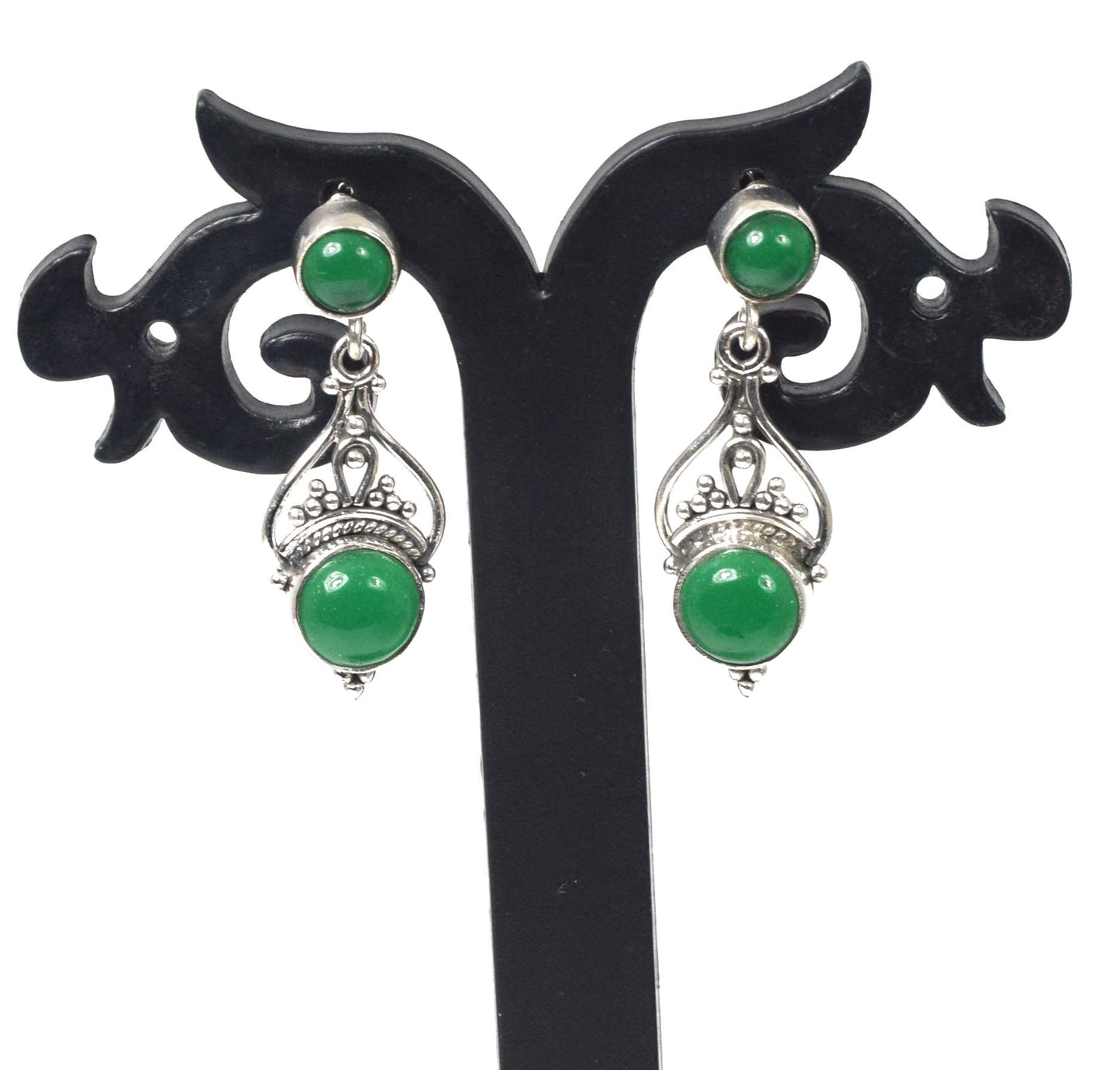 925 Solid Sterling Silver Green Onyx Stud Earring -1.5 inch