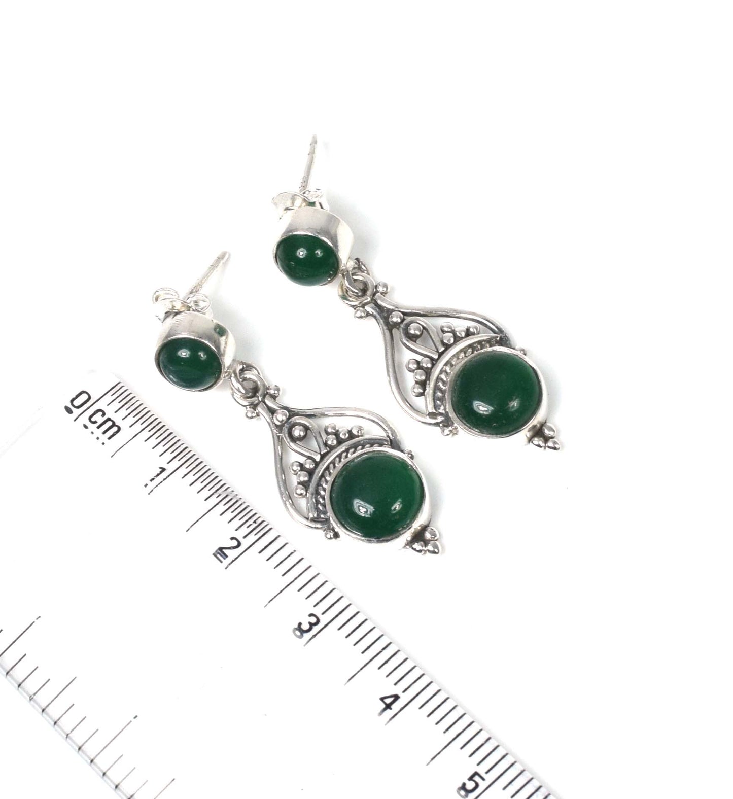 925 Solid Sterling Silver Green Onyx Stud Earring -1.5 inch