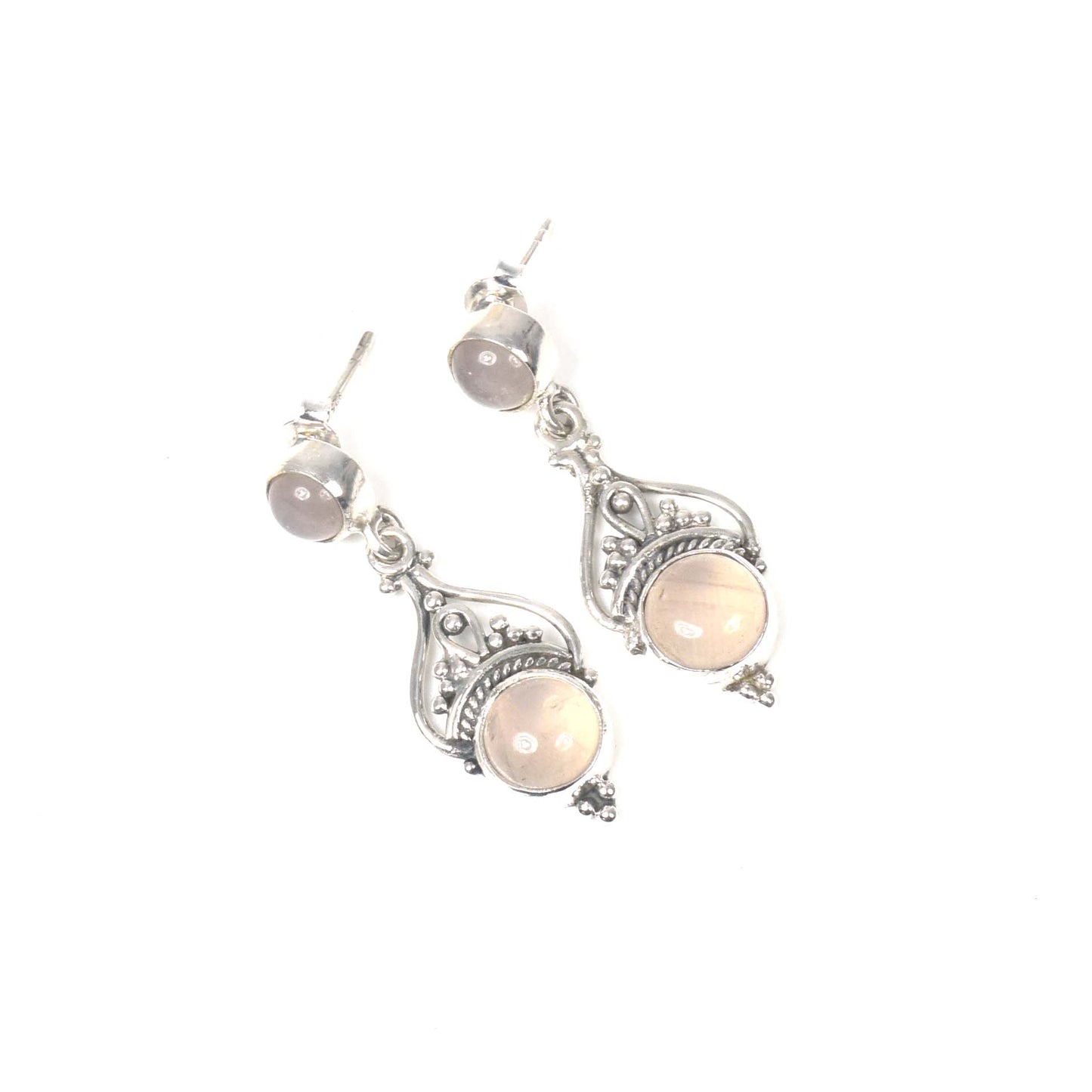 925 Solid Sterling Silver Pink Rose Quartz Stud Earring -1.5 inch