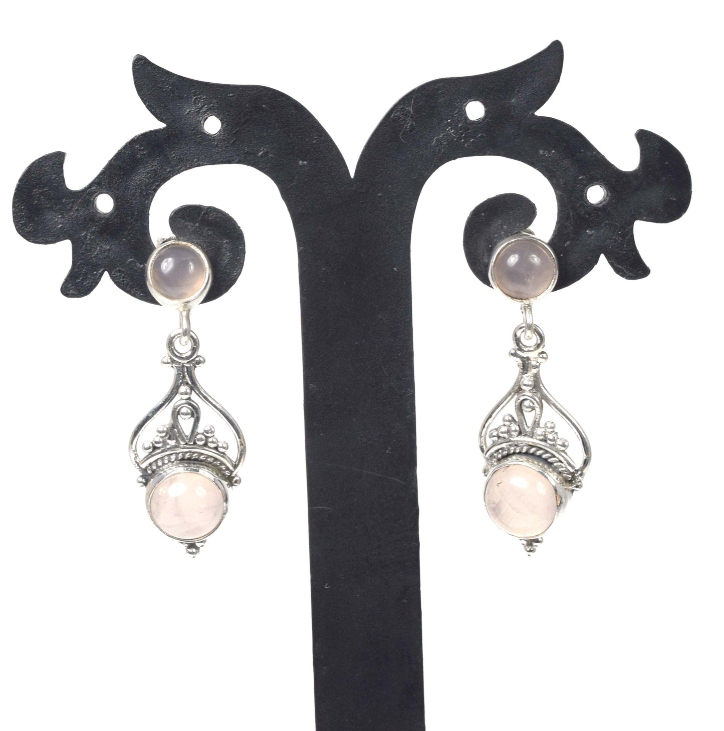 925 Solid Sterling Silver Pink Rose Quartz Stud Earring -1.5 inch