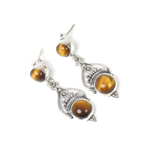 925 Solid Sterling Silver Tiger Eye Stud Earring -1.5 inch