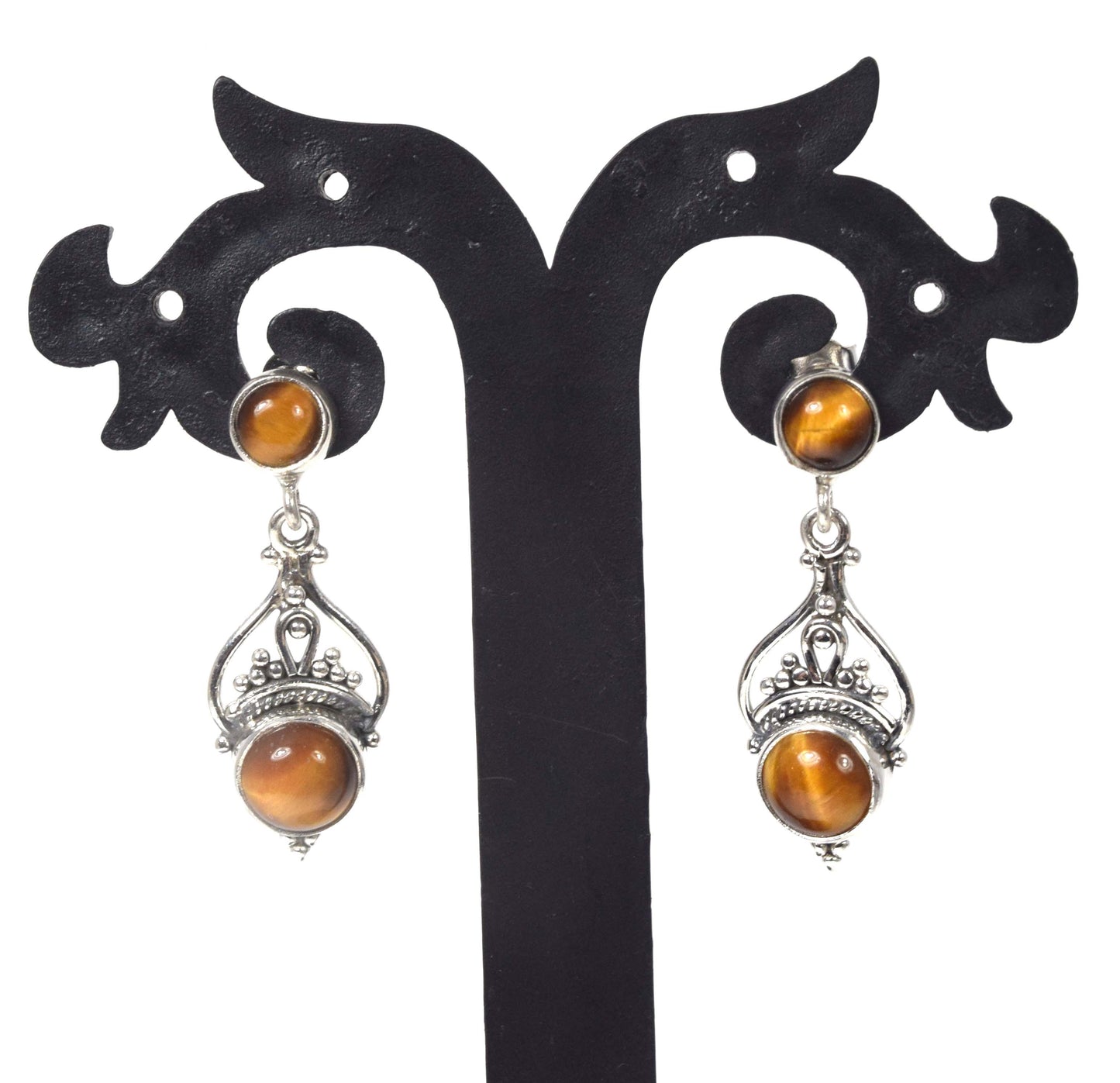 925 Solid Sterling Silver Tiger Eye Stud Earring -1.5 inch
