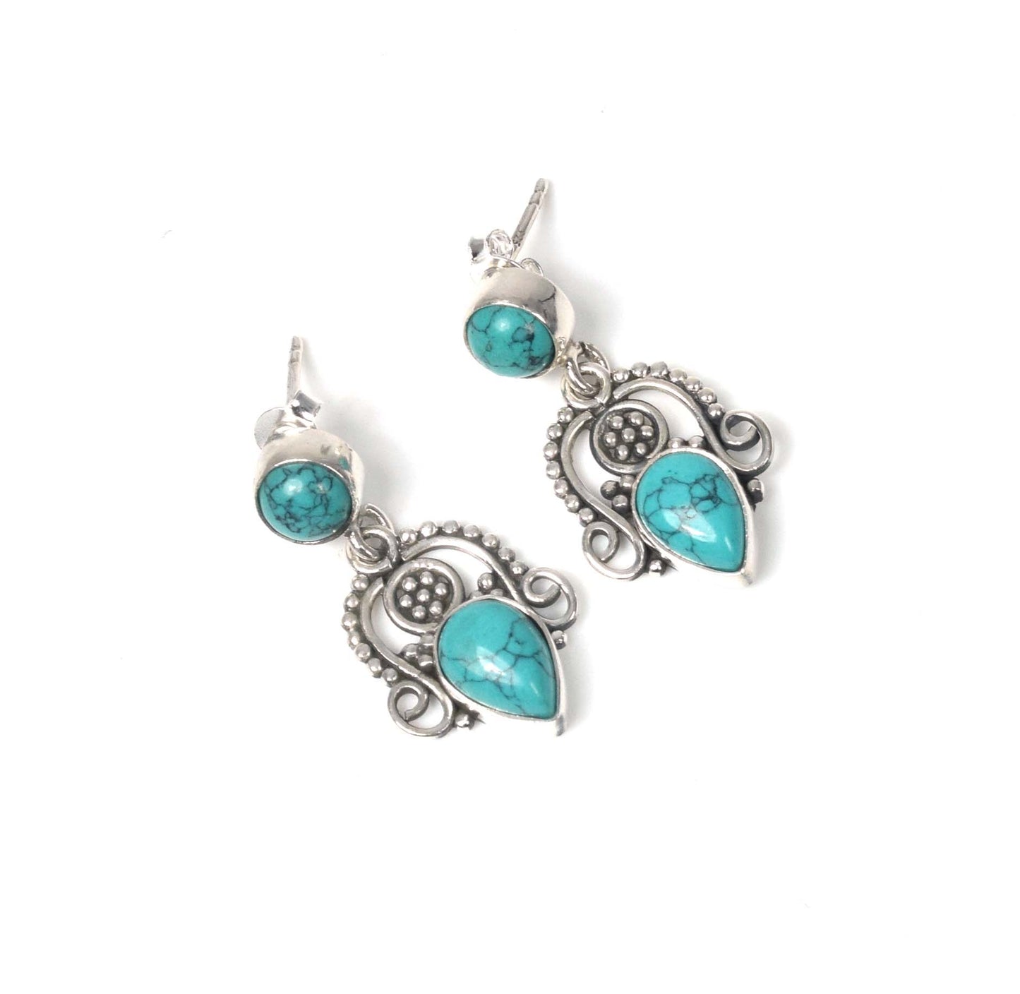925 Solid Sterling Silver Blue Turquoise Stud Earring -1.3 inch