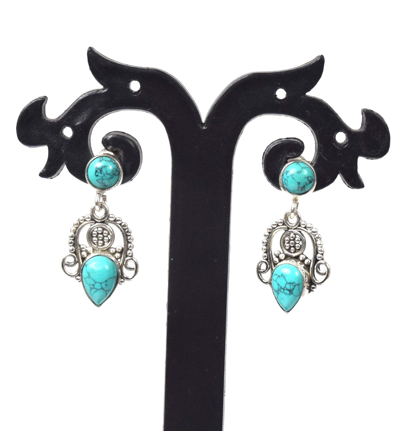 925 Solid Sterling Silver Blue Turquoise Stud Earring -1.3 inch
