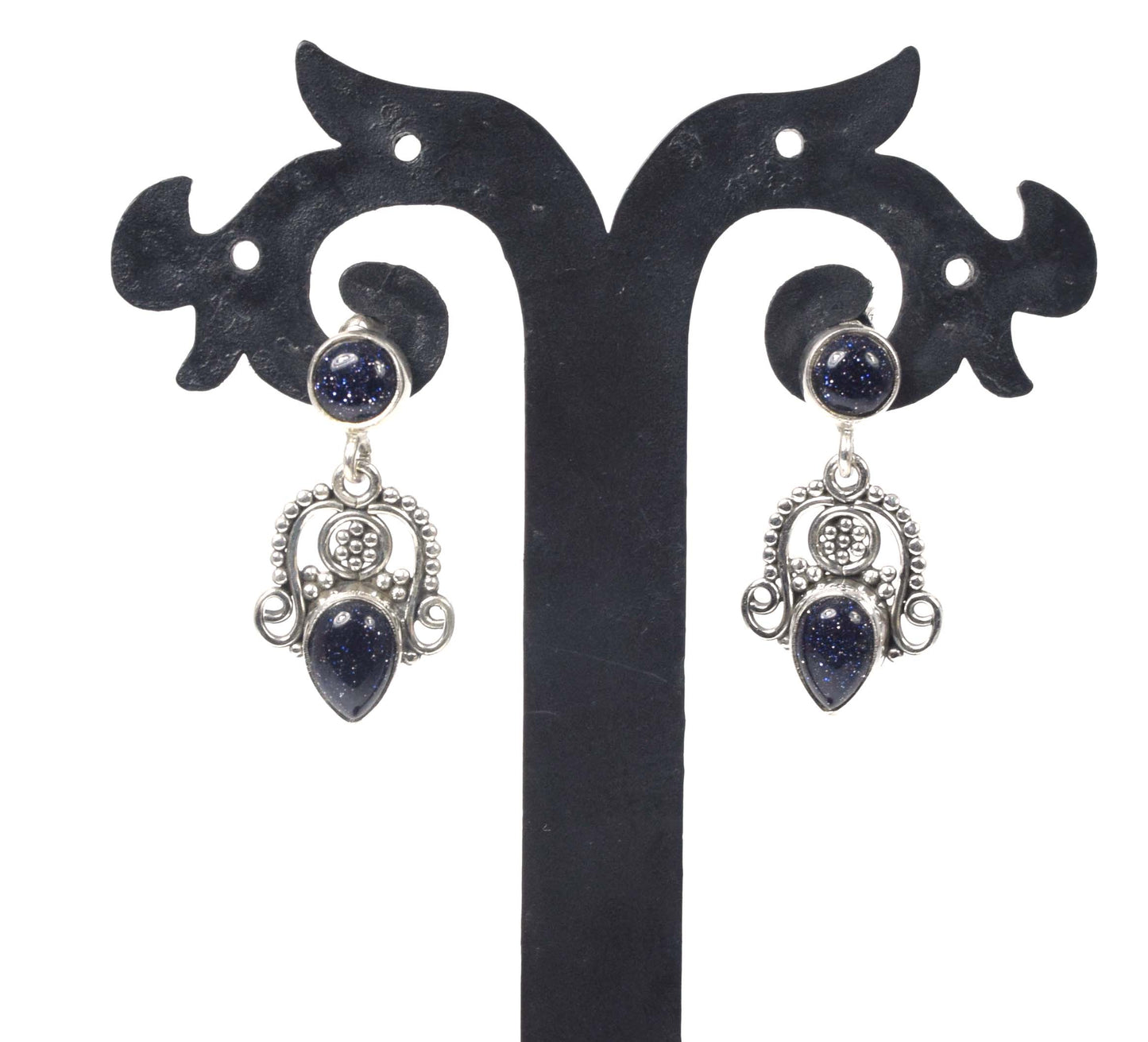 925 Solid Sterling Silver Blue Sunstone Stud Earring -1.3 inch