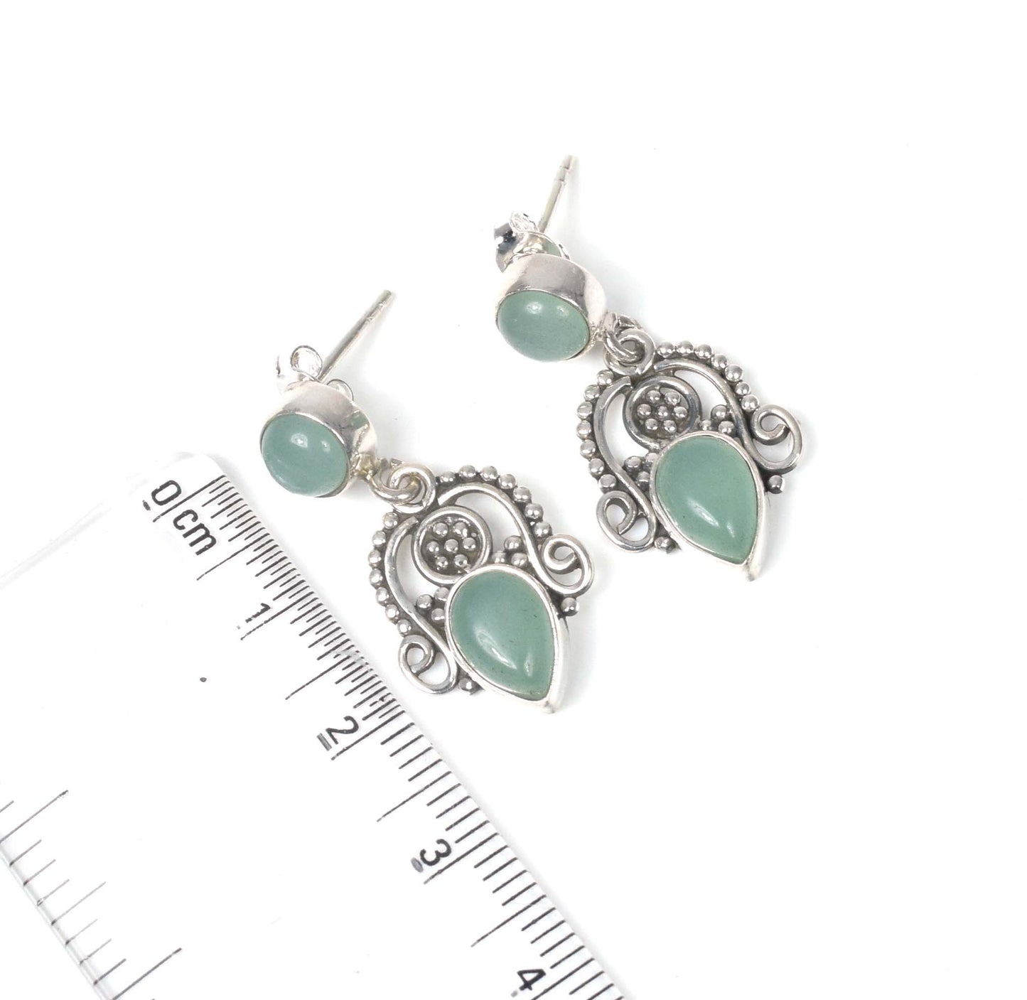 925 Solid Sterling Silver Aqua Chalcedony Stud Earring -1.3 inch