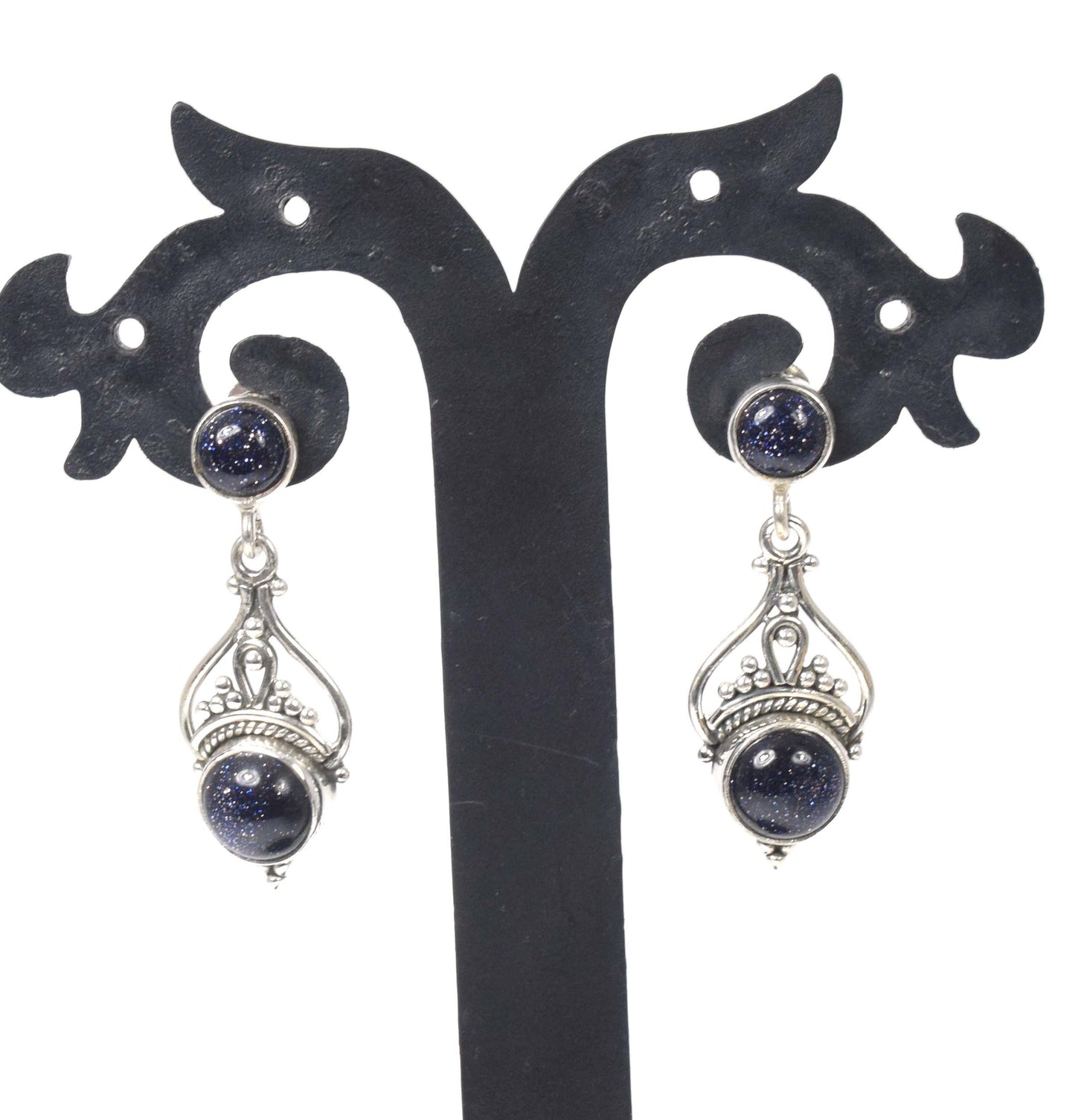 925 Solid Sterling Silver Blue Sunstone Stud Earring -1.5 inch