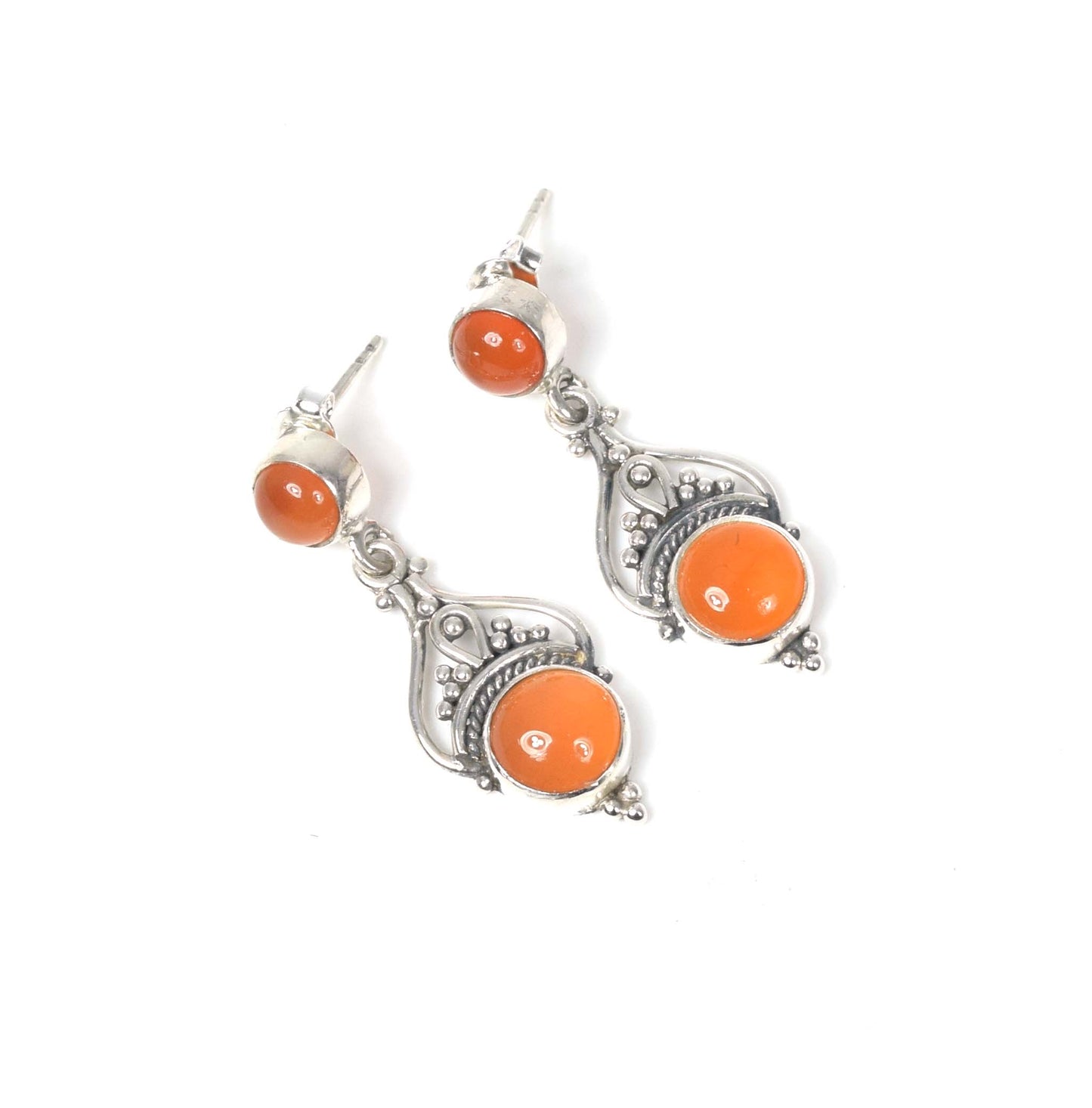 925 Solid Sterling Silver Red Carnelian Stud Earring -1.5 inch