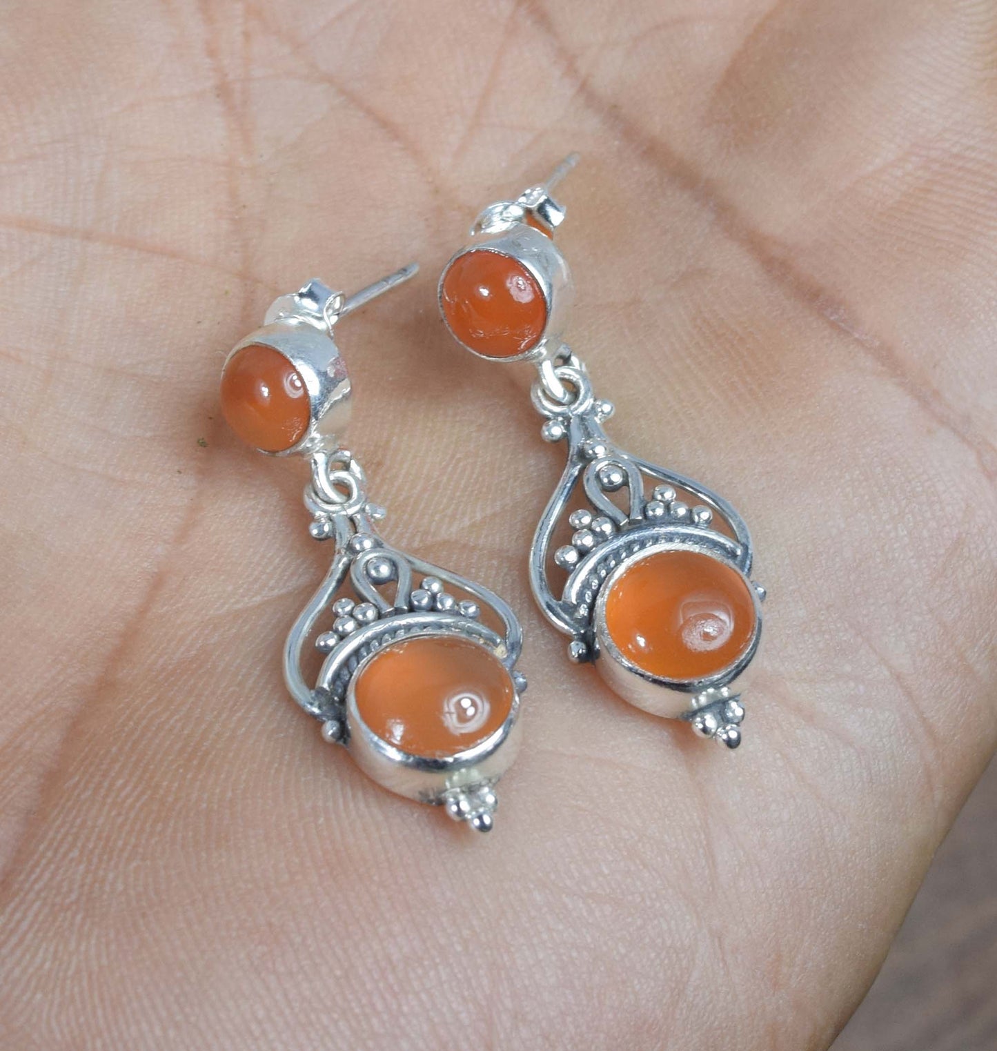 925 Solid Sterling Silver Red Carnelian Stud Earring -1.5 inch