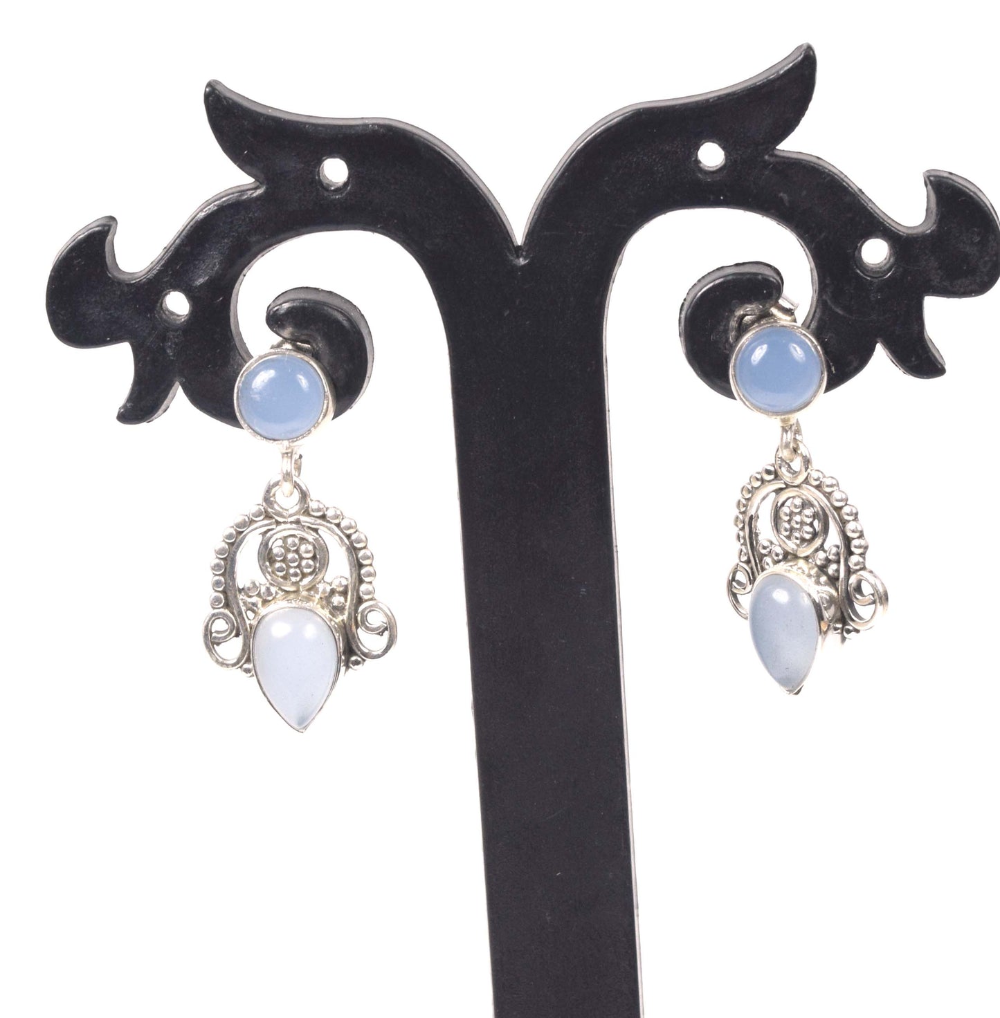 925 Solid Sterling Silver Blue Chalcedony Stud Earring -1.3 inch