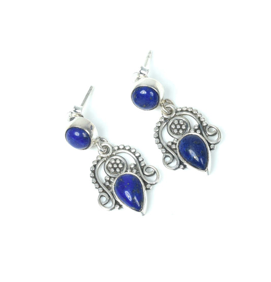 925 Solid Sterling Silver Blue Lapis Lazuli Stud Earring -1.3 inch