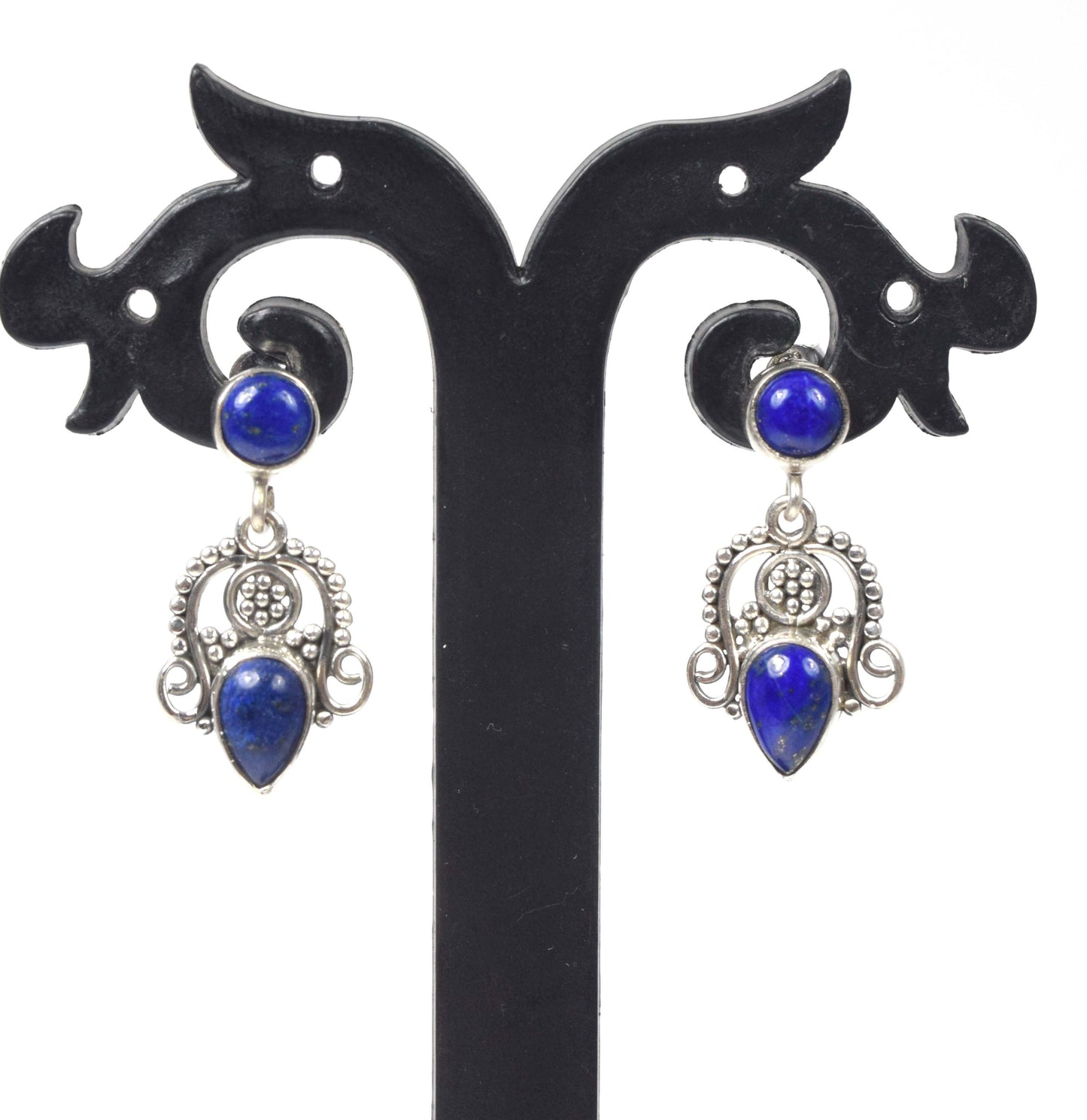 925 Solid Sterling Silver Blue Lapis Lazuli Stud Earring -1.3 inch