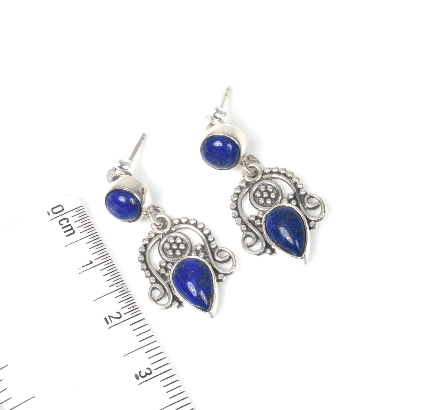 925 Solid Sterling Silver Blue Lapis Lazuli Stud Earring -1.3 inch