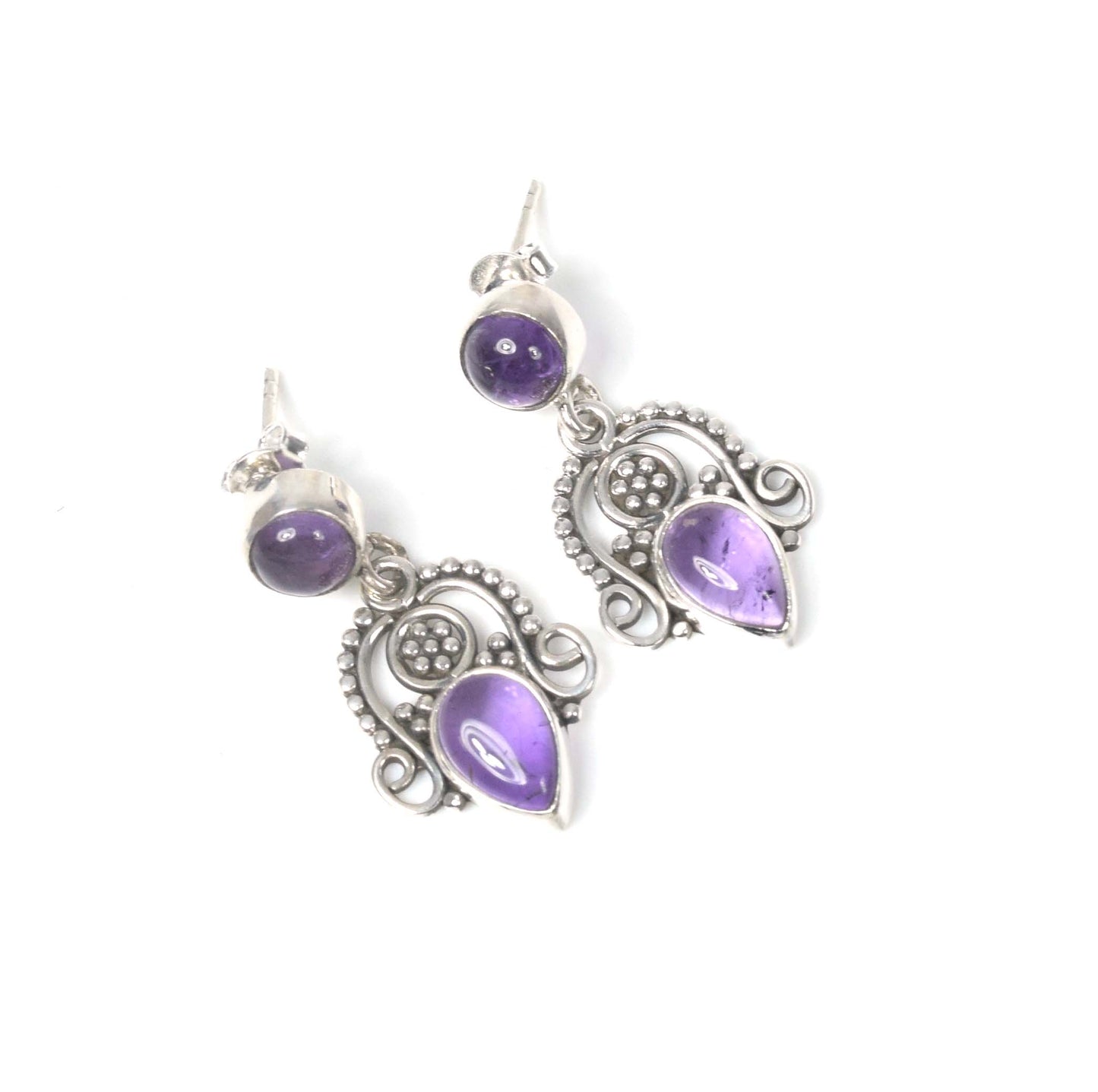 925 Solid Sterling Silver Purple Amethyst Stud Earring -1.3 inch