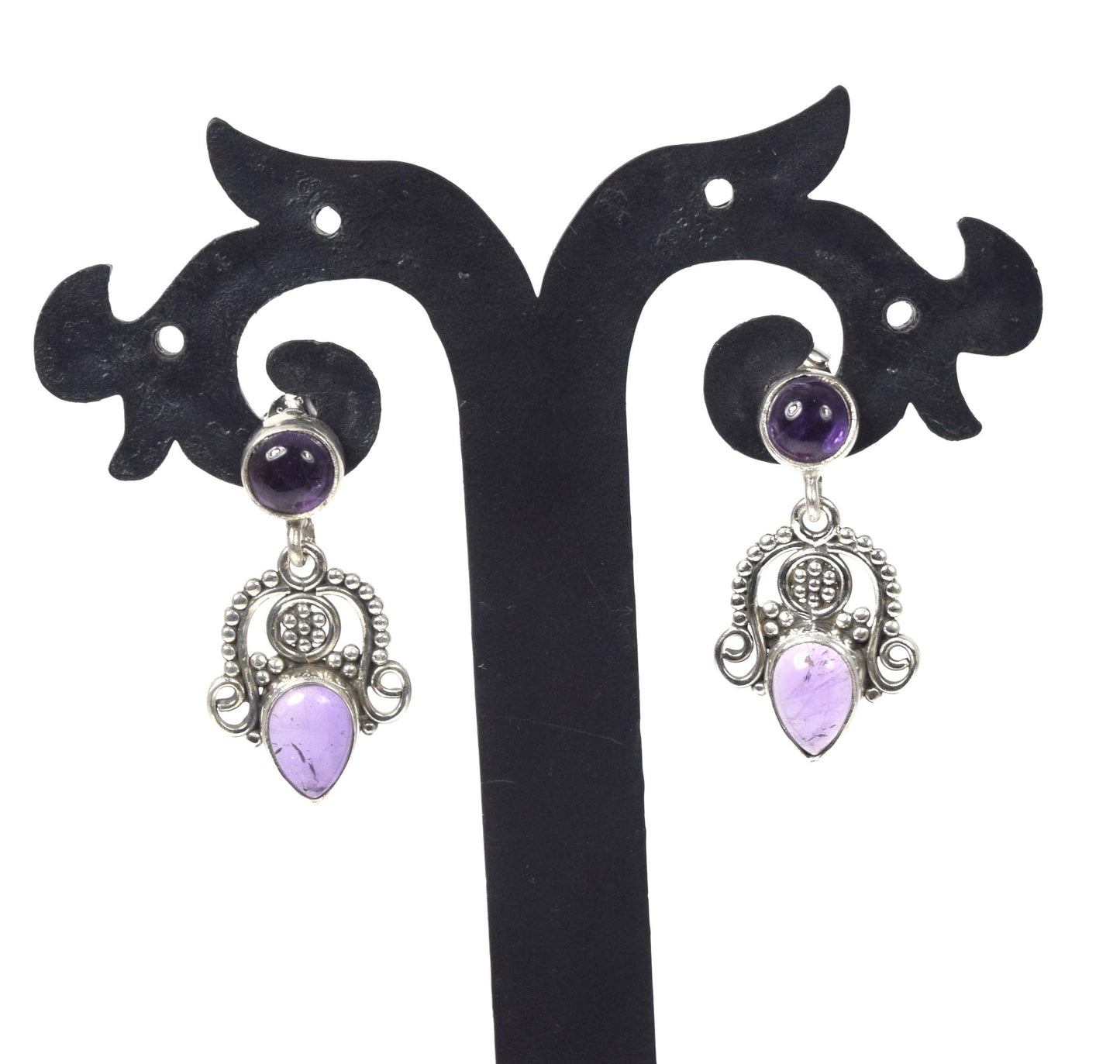 925 Solid Sterling Silver Purple Amethyst Stud Earring -1.3 inch