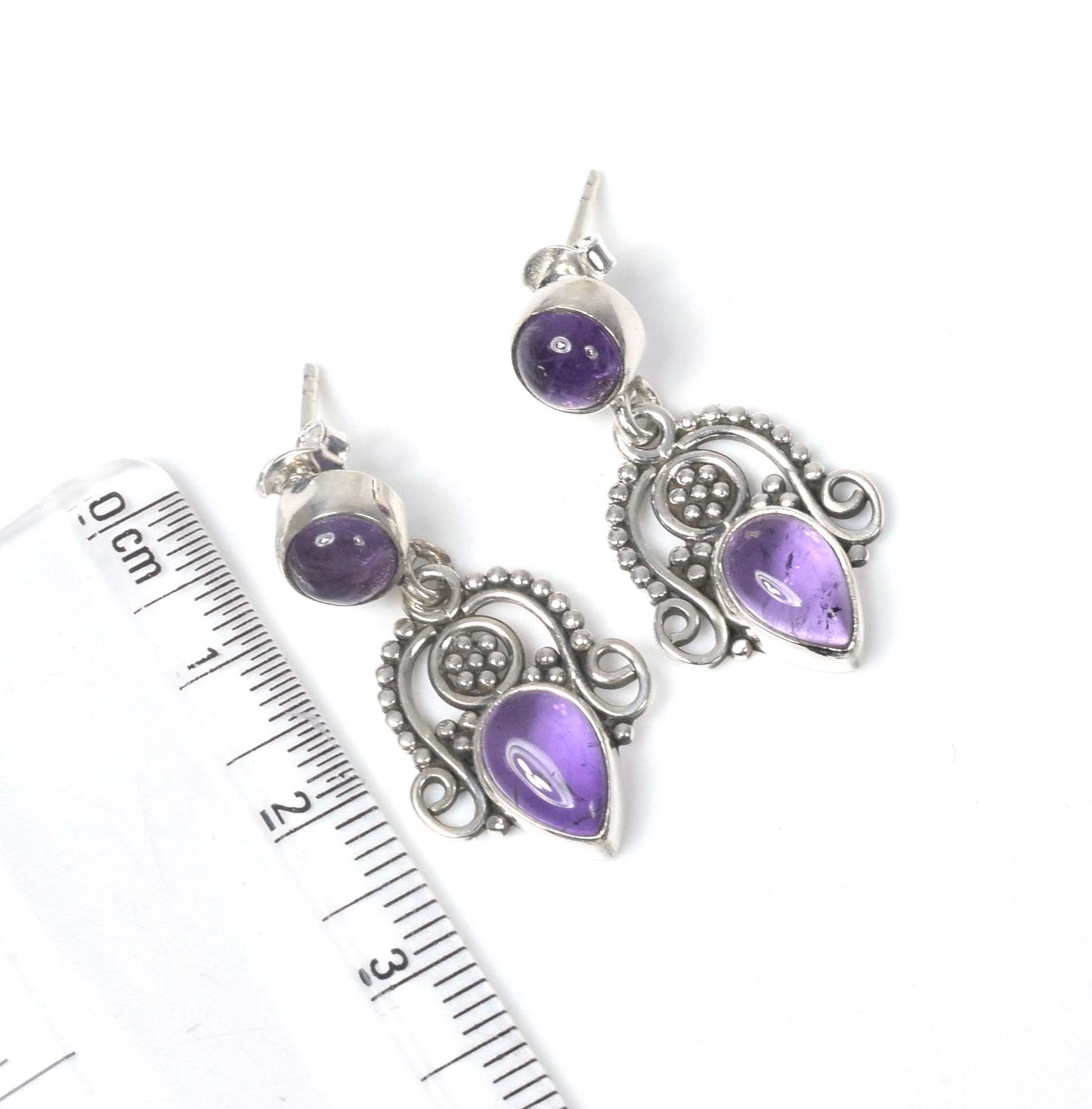 925 Solid Sterling Silver Purple Amethyst Stud Earring -1.3 inch