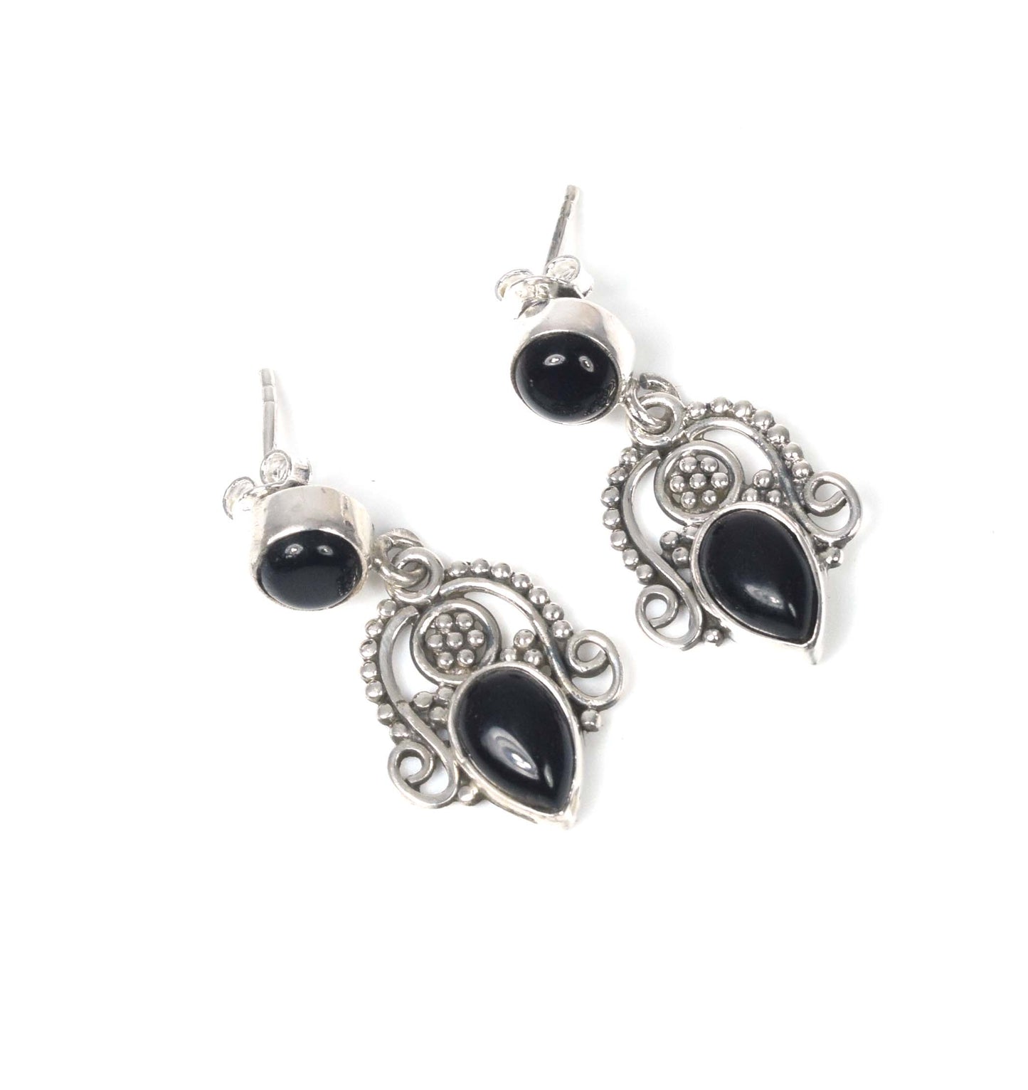 925 Solid Sterling Silver Black Onyx Stud Earring -1.3 inch