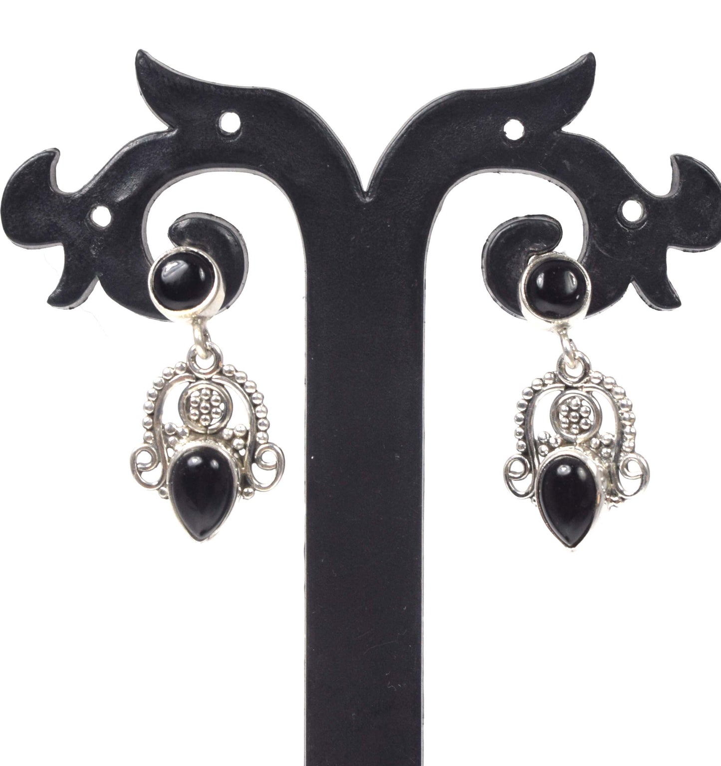 925 Solid Sterling Silver Black Onyx Stud Earring -1.3 inch