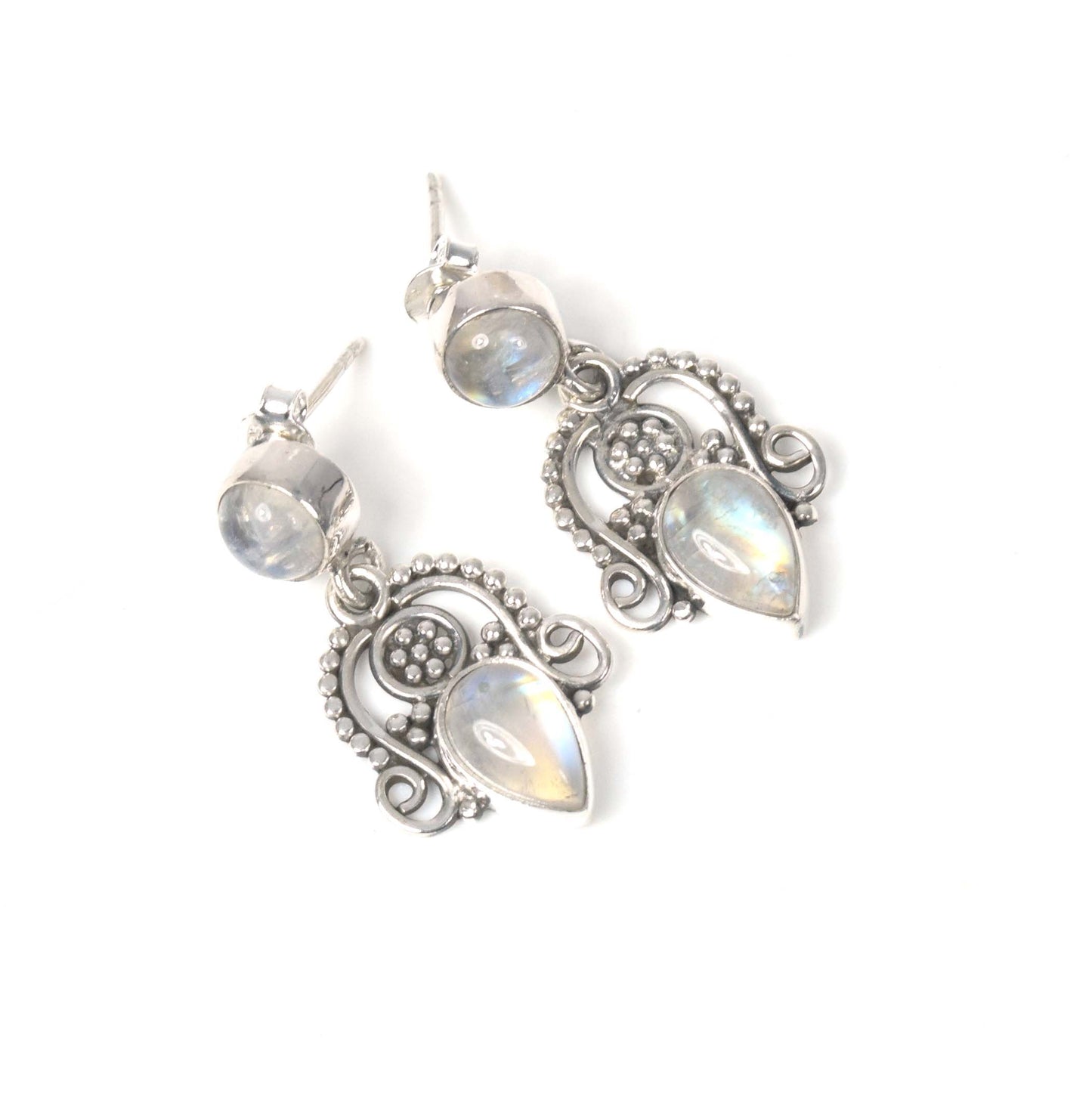 925 Solid Sterling Silver White Rainbow Moonstone Stud Earring -1.3 inch