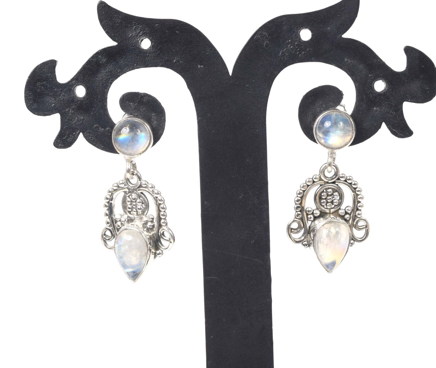925 Solid Sterling Silver White Rainbow Moonstone Stud Earring -1.3 inch