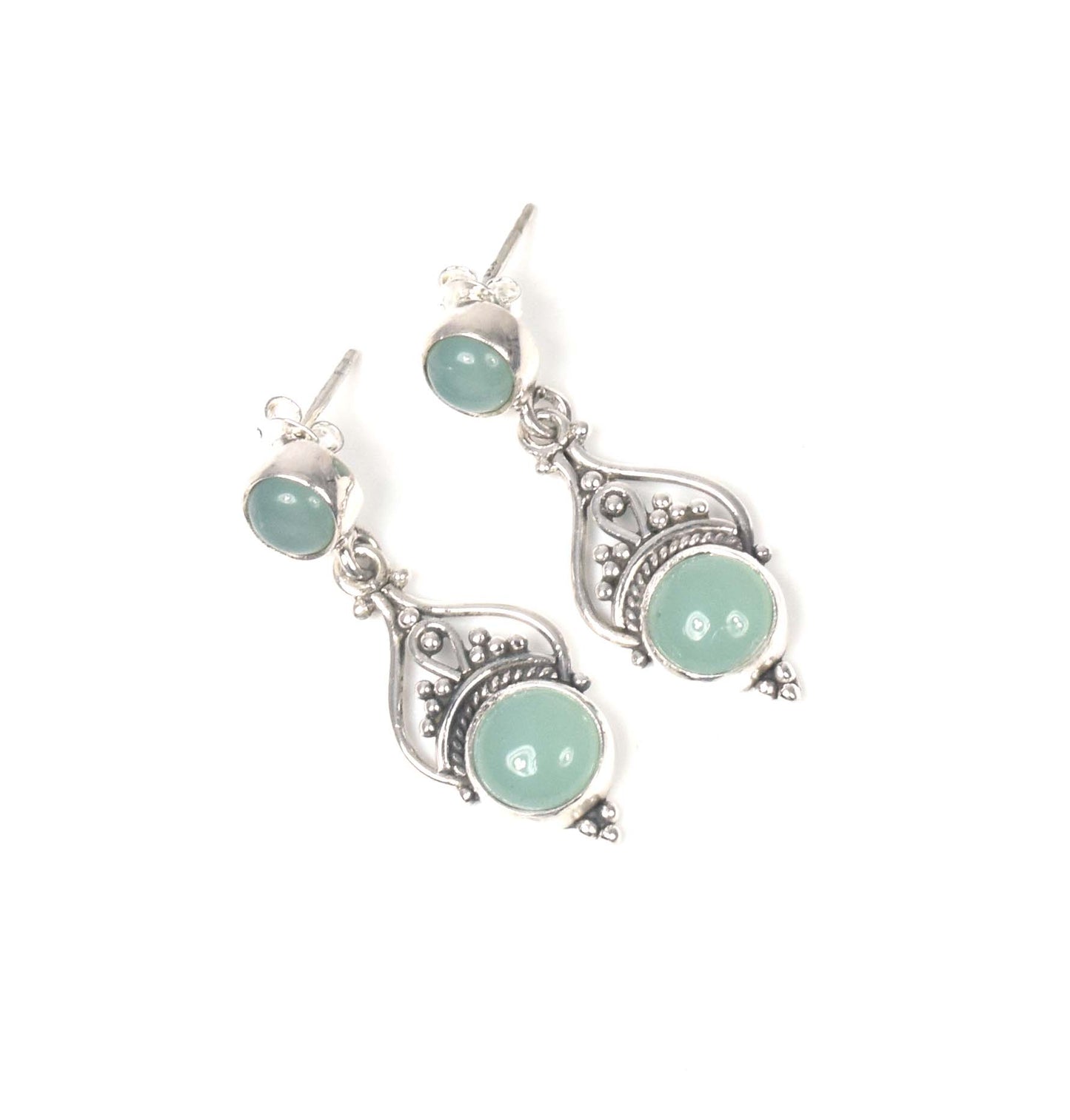 925 Solid Sterling Silver Aqua Chalcedony Stud Earring -1.5 inch