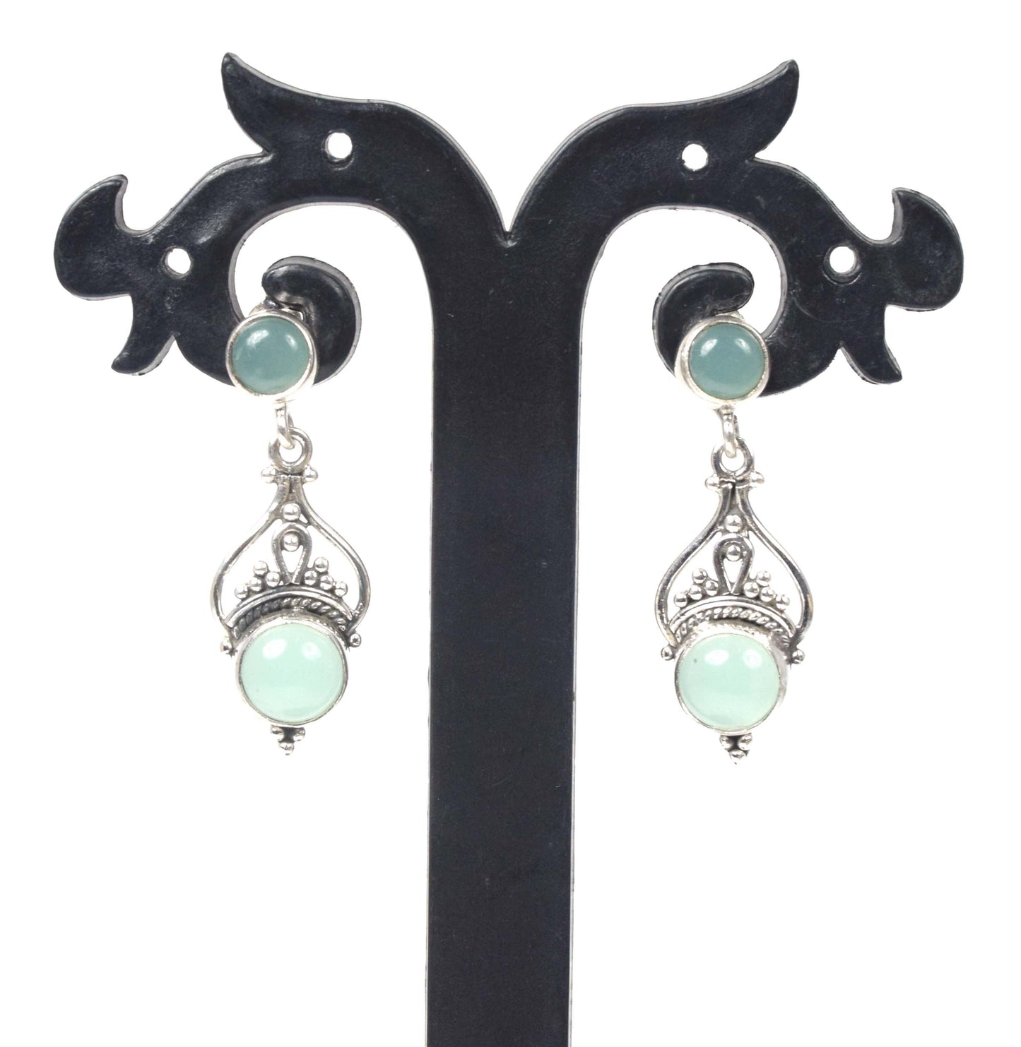 925 Solid Sterling Silver Aqua Chalcedony Stud Earring -1.5 inch